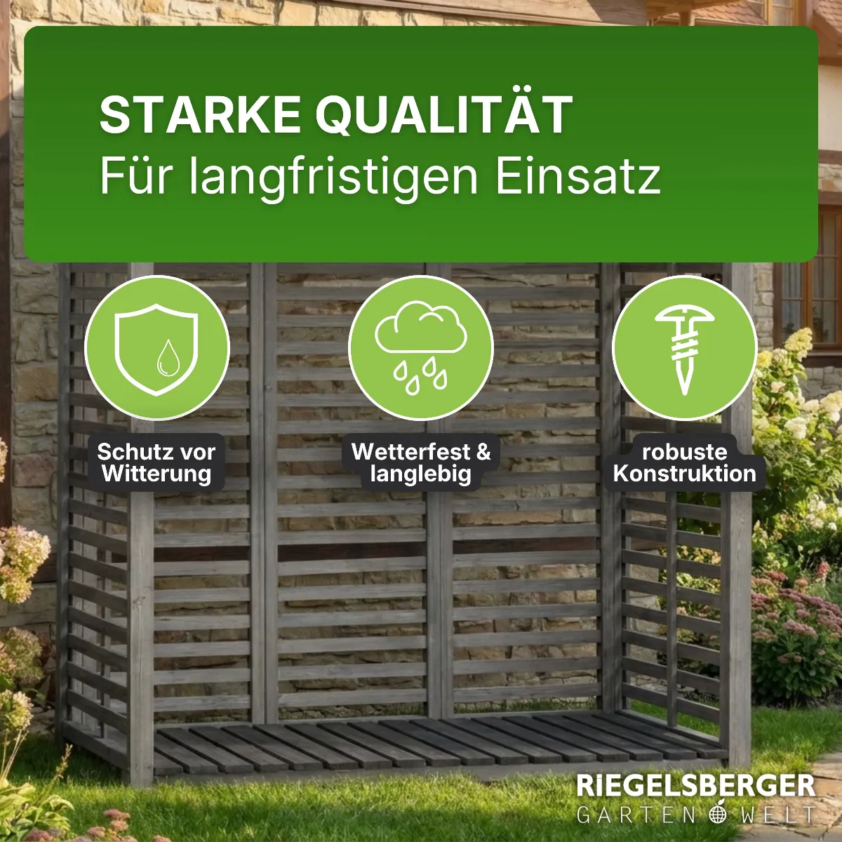 Kaminholzregal mit Rückwand in grau aus Holz Holzlager Kaminholzunterstand