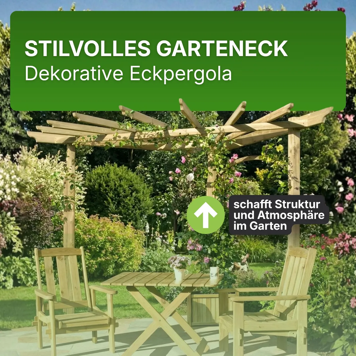 Eckpergola 240 x 240 x 220 cm Pergola aus Holz für Terrasse Gartenecke