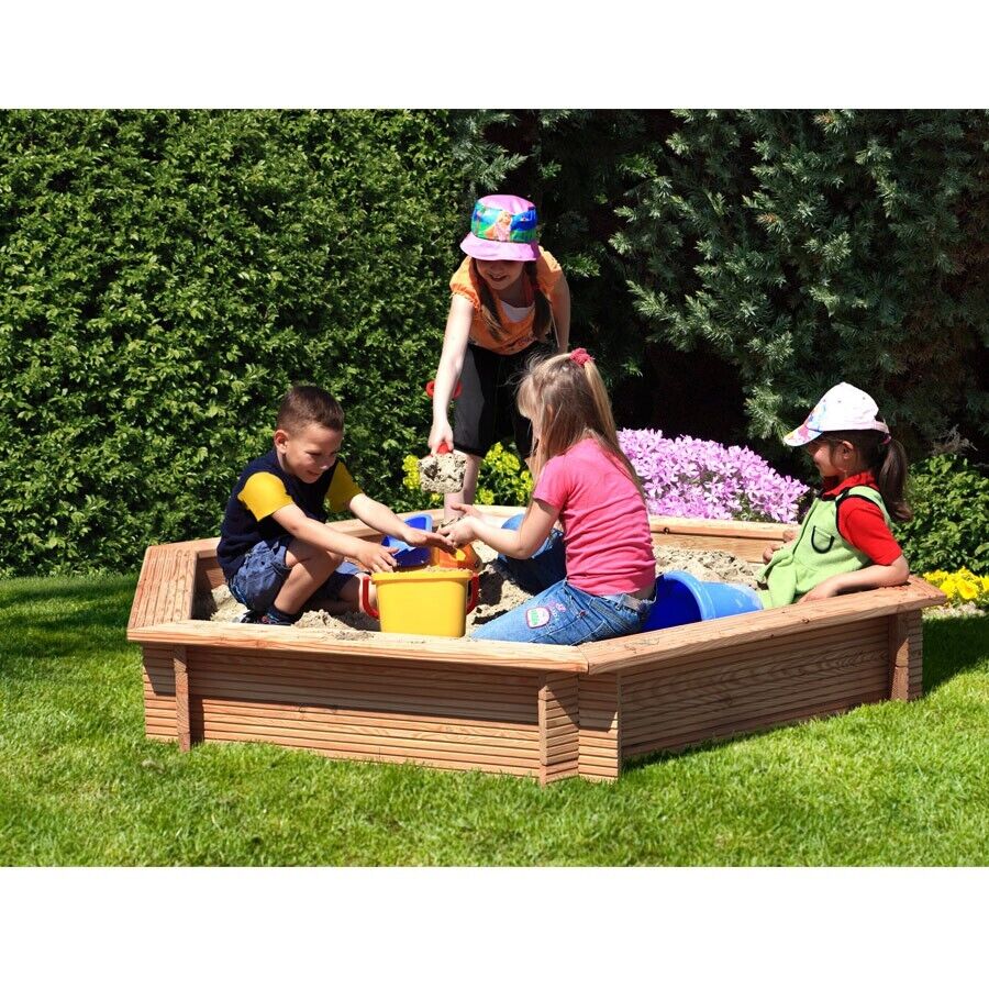 Sandkasten aus Lärchenholz 6-eckig Ø 230 cm für Kinder