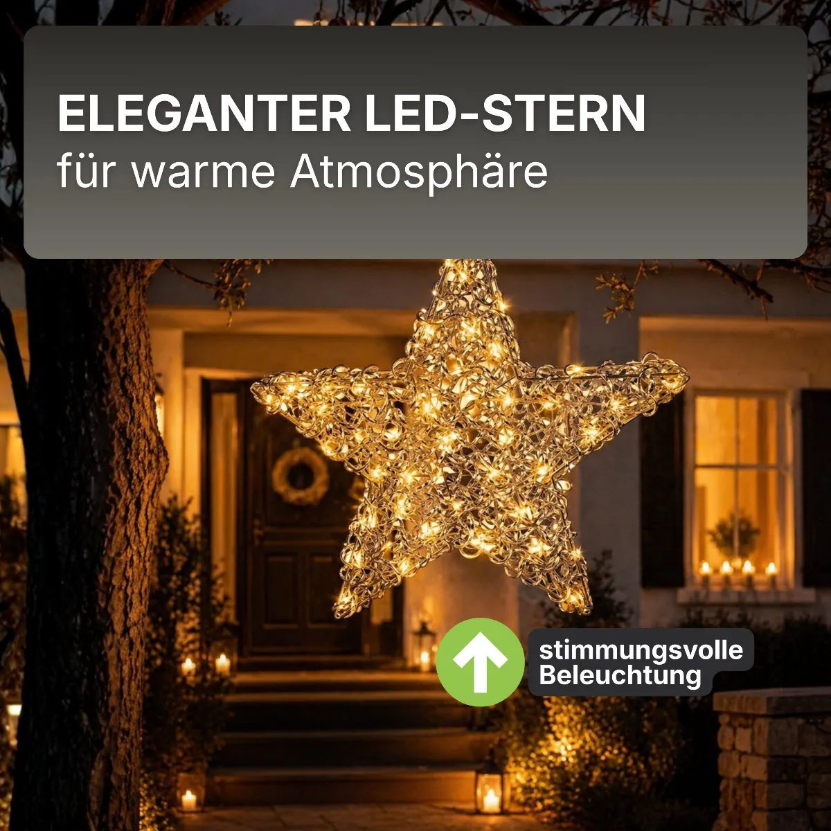 Aluminiumstern XXL Ø 60 cm mit 300 LED warmweiß Timer-Funktion IP44 