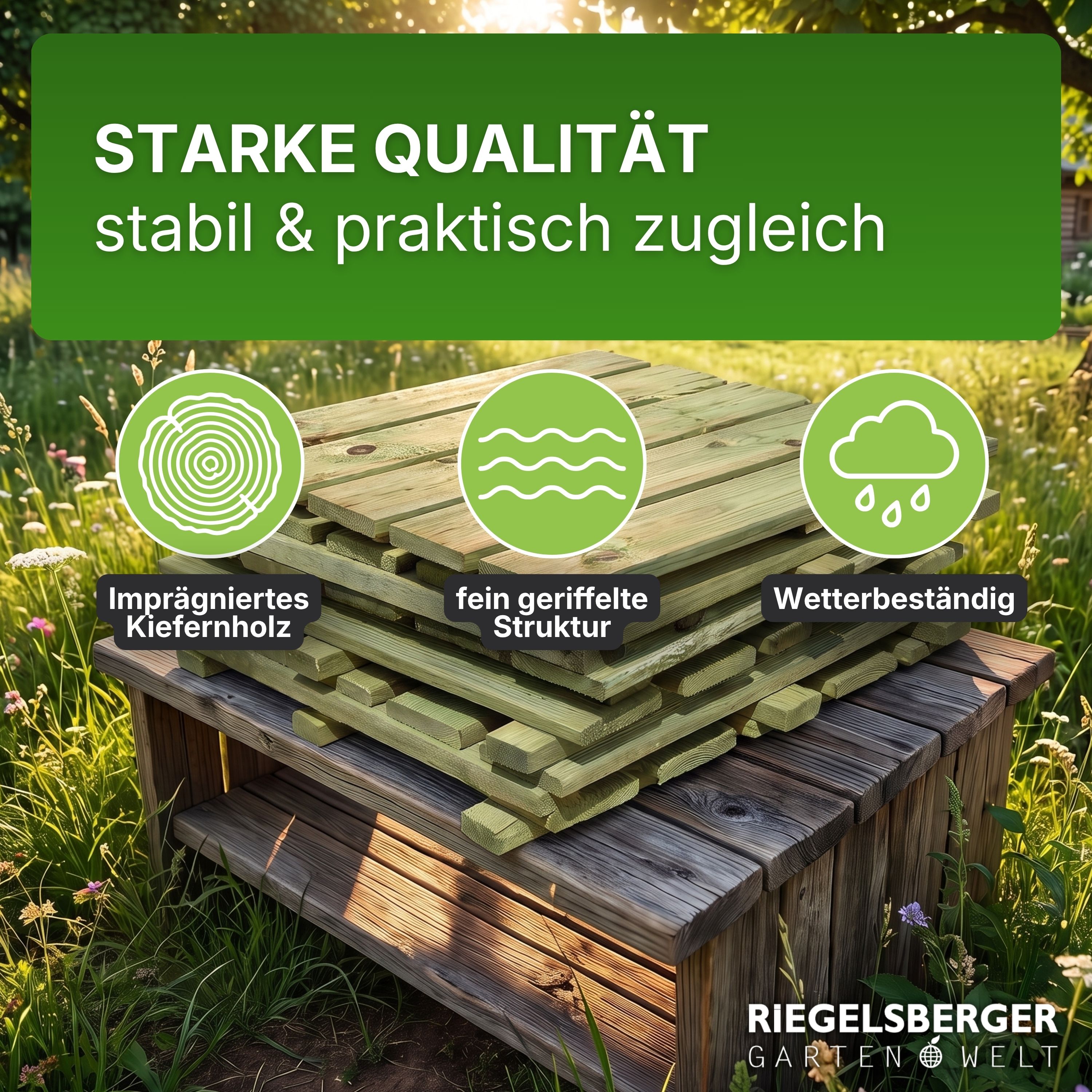 Holzfliese grün imprägniert 50x50 cm Fliese Bodenfliese Terrassenfliese