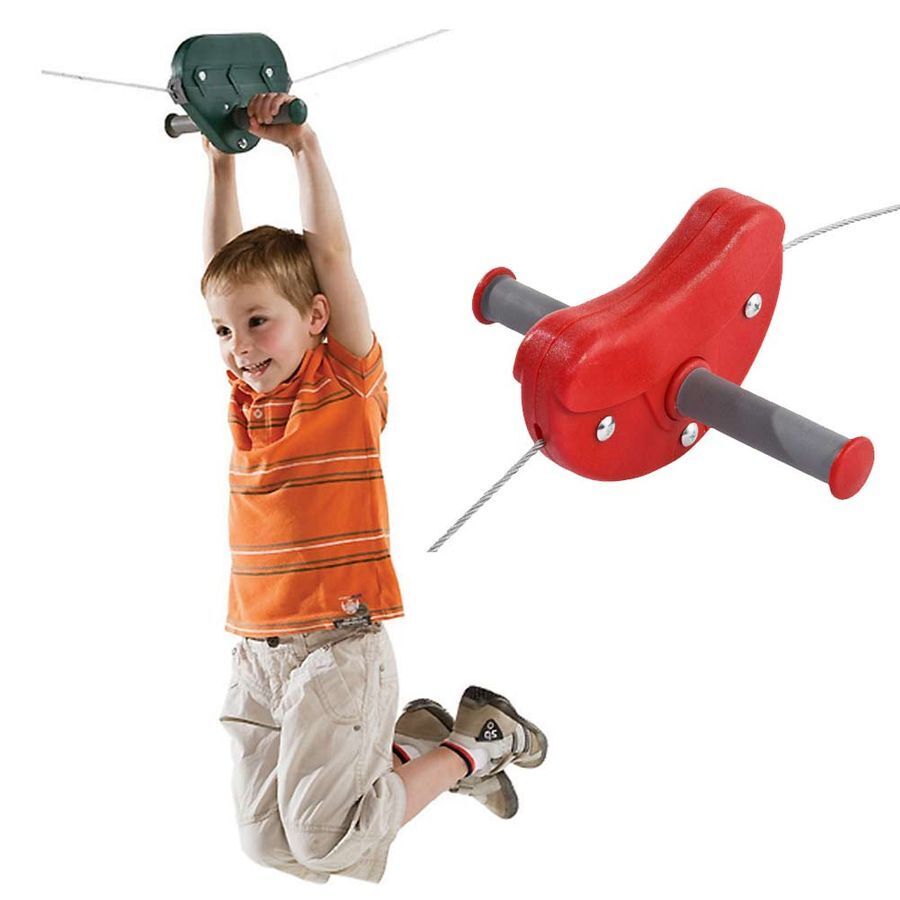 Seilbahn für Kinder rot mit Stahlrollen Seillänge 30 m Gartenseilbahn Kabelbahn für den Garten