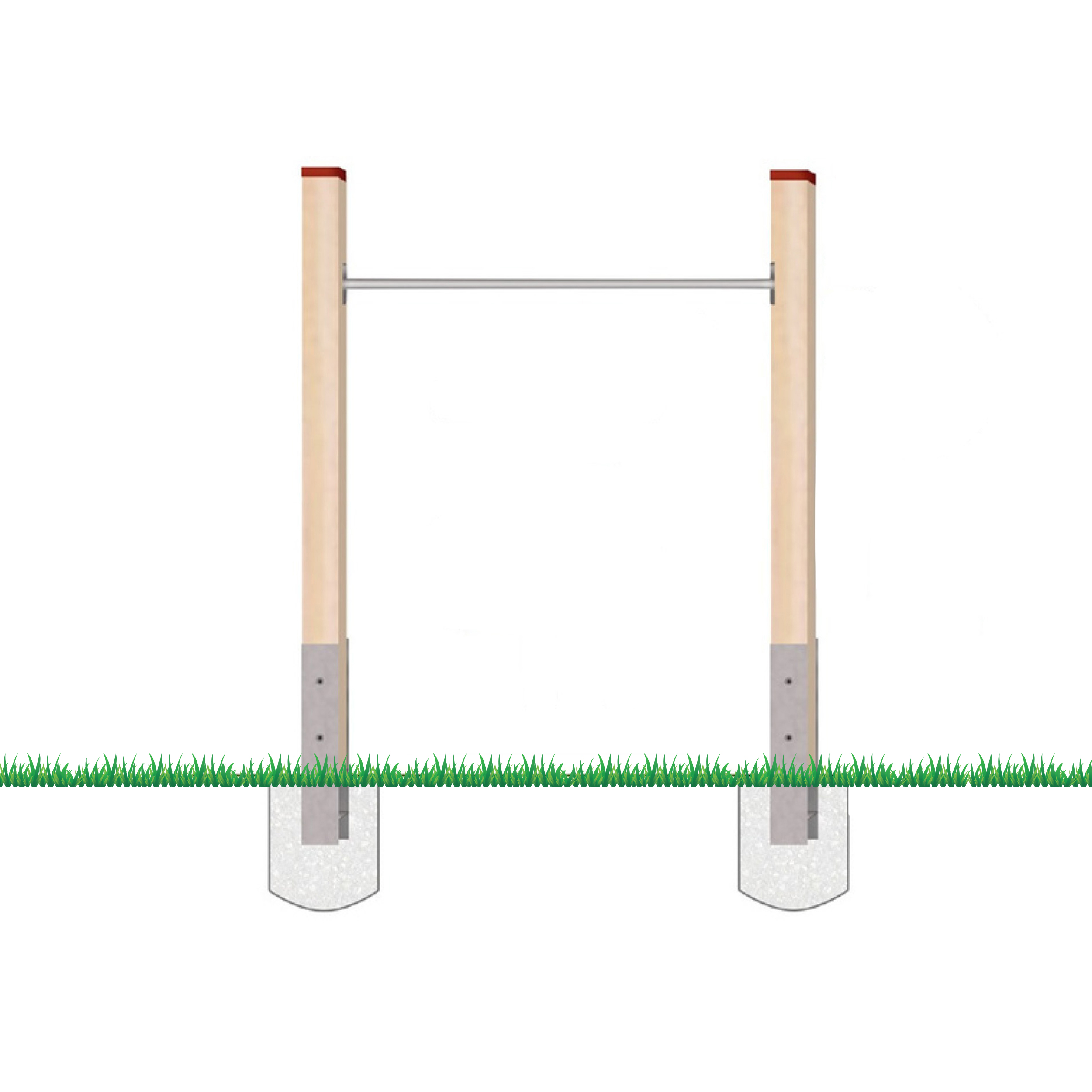 Turnreck aus Kantholz Kiefer imprägniert mit Edelstahl-Reckstange und H-Anker