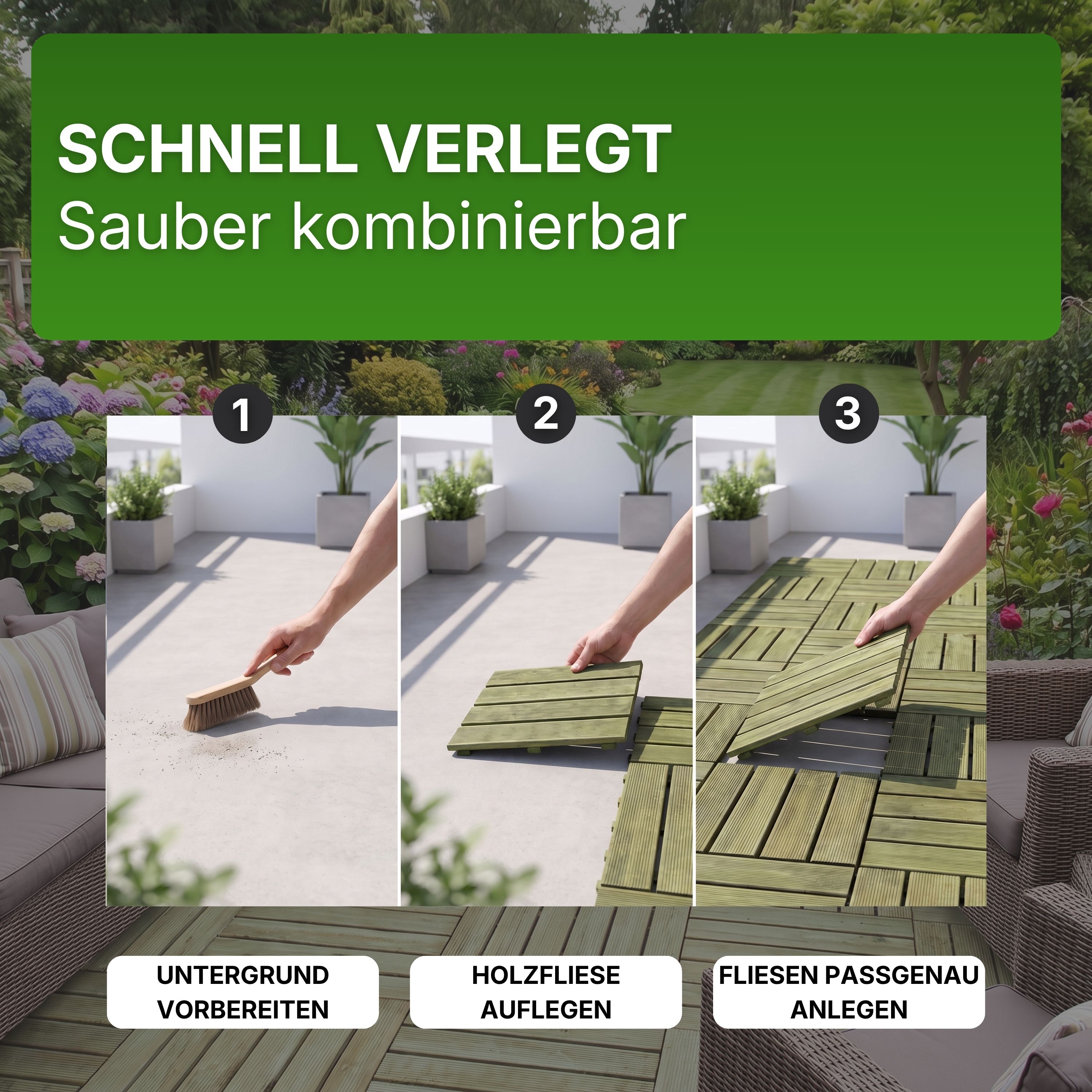 Holzfliese grün imprägniert 50x50 cm Fliese Bodenfliese Terrassenfliese
