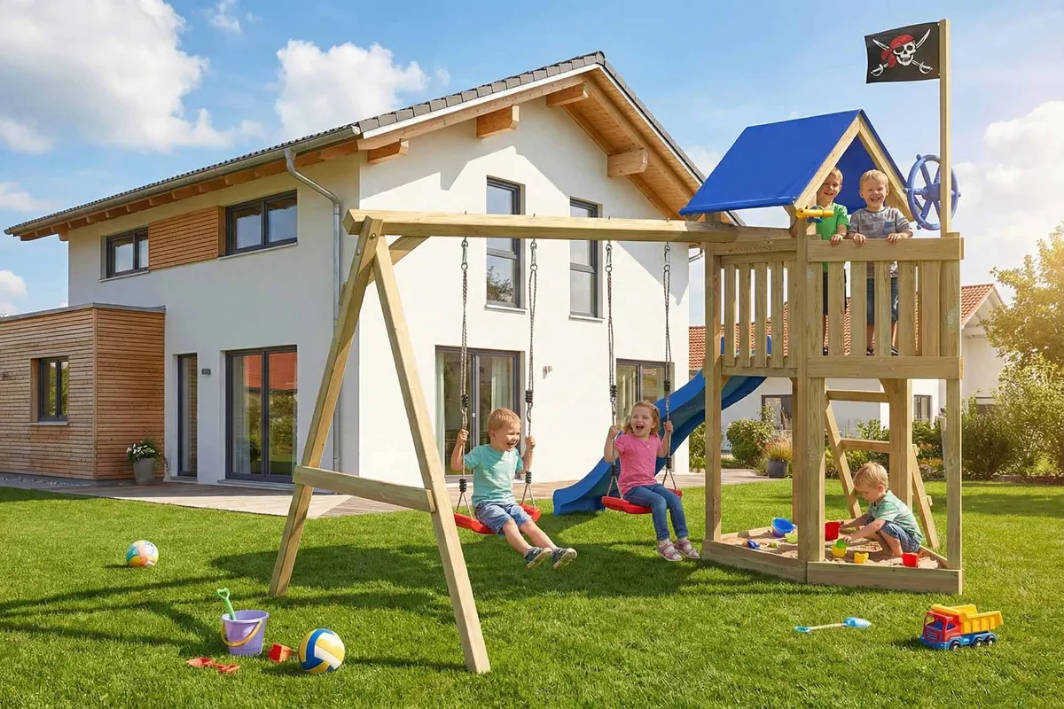 Spielturm Peter Fun mit Podest und Doppelschaukel