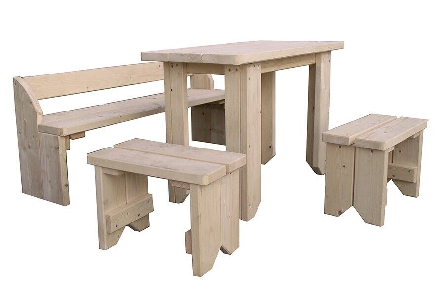 Sitzgruppe aus Holz für Kinder mit Tisch und Bank für den Garten Spielhaus