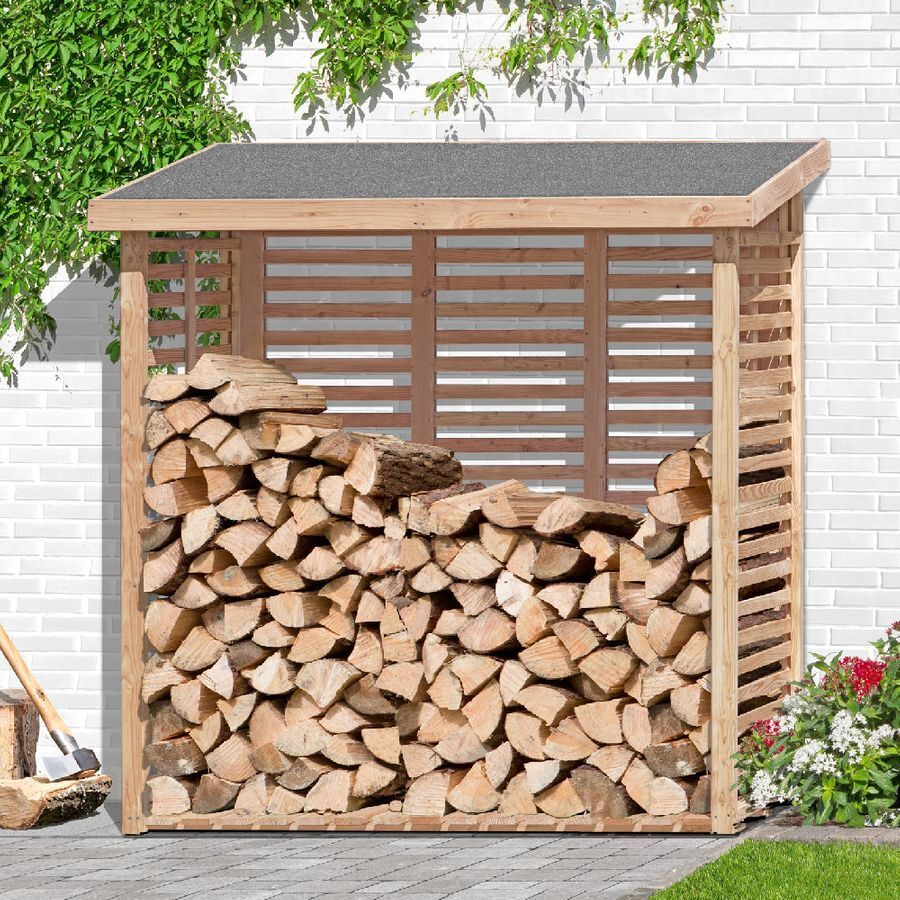 Kaminholzregal Hylla aus Lärchenholz 200 x 75 x 200 cm mit Rückwand für 2m³ Brennholz