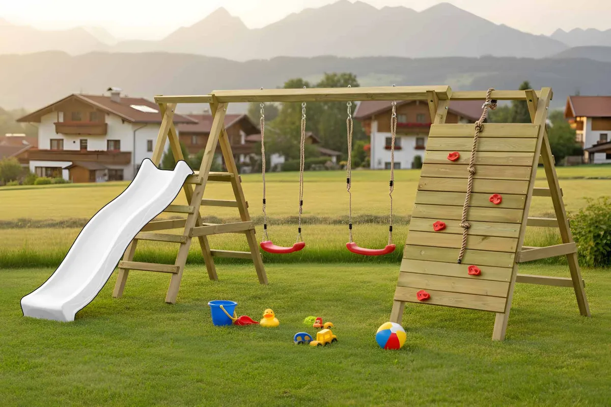 Gartenpirat Doppelschaukel Anna mit Kletternetz Sprossenleiter und Podest