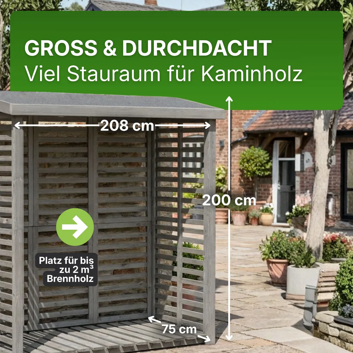 Kaminholzregal mit Rückwand in grau aus Holz Holzlager Kaminholzunterstand