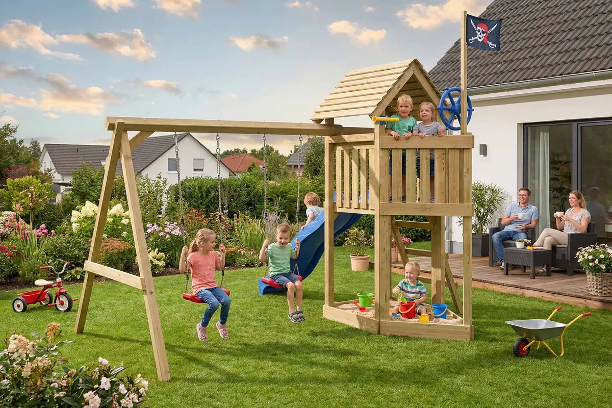 Spielturm Lina Fun mit Podest und Doppelschaukel