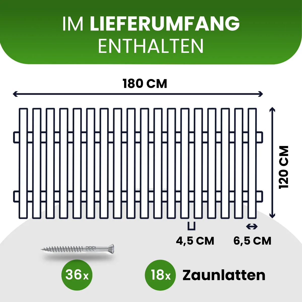 Holzpaket für Gartenzaun Lattenzaun inkl. Schrauben 180 cm breit Lärche natur Typ B 120 cm hoch