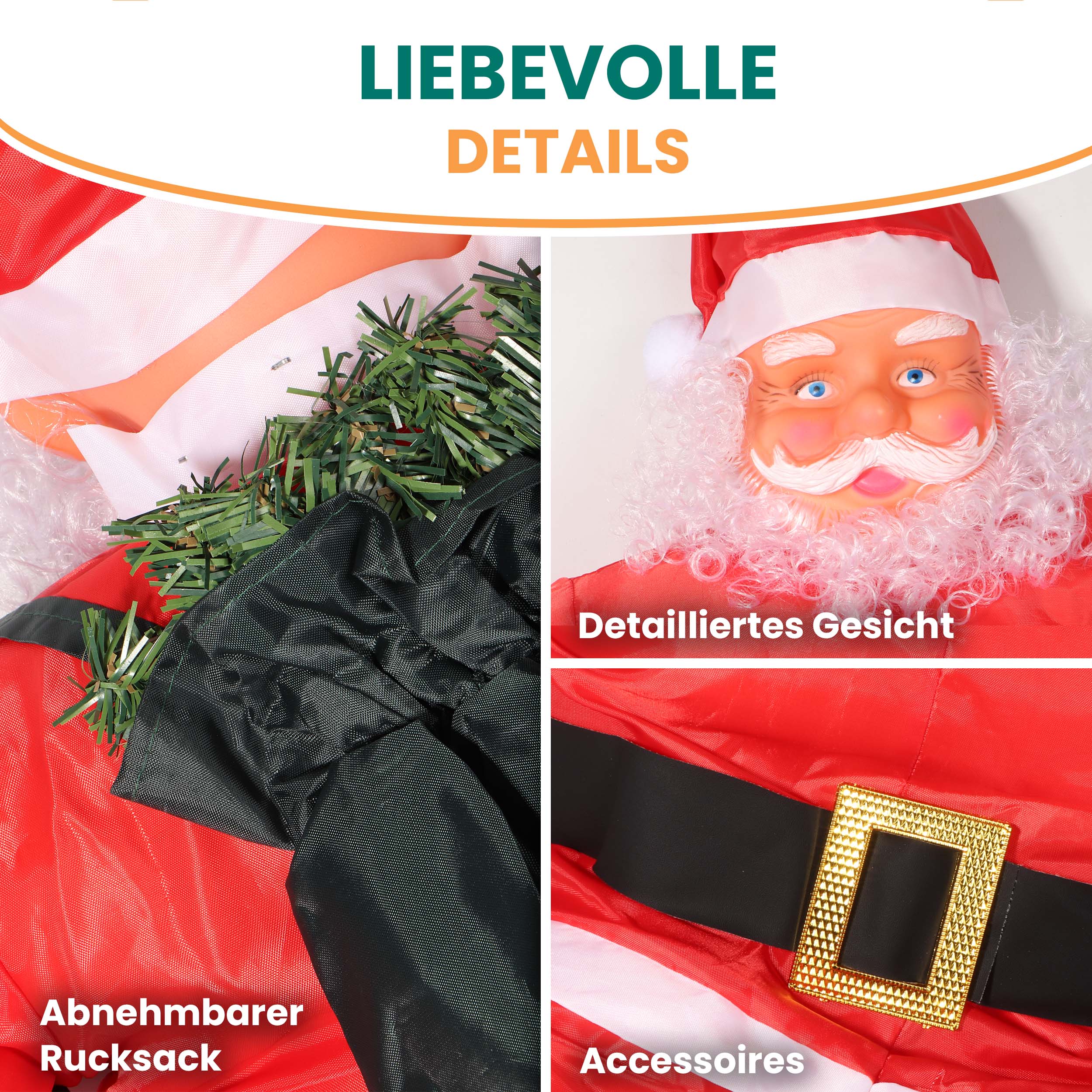 Weihnachtsmann 120/200 cm auf Leiter mit LED beleuchtet für außen