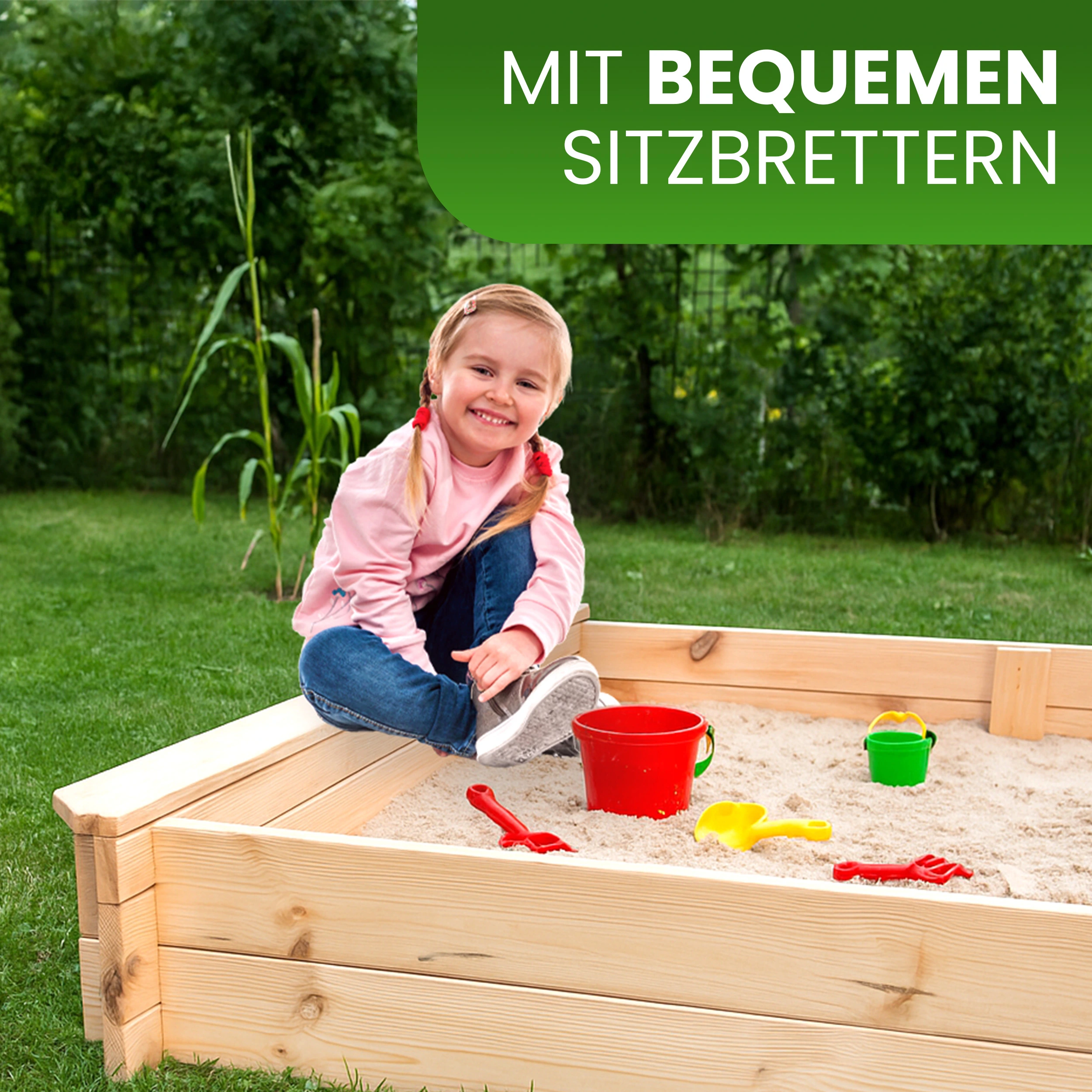 Sandkasten Nicki 147x147 cm Kiefer Naturholz Sandkiste Buddelkiste Spielkasten Sandbox