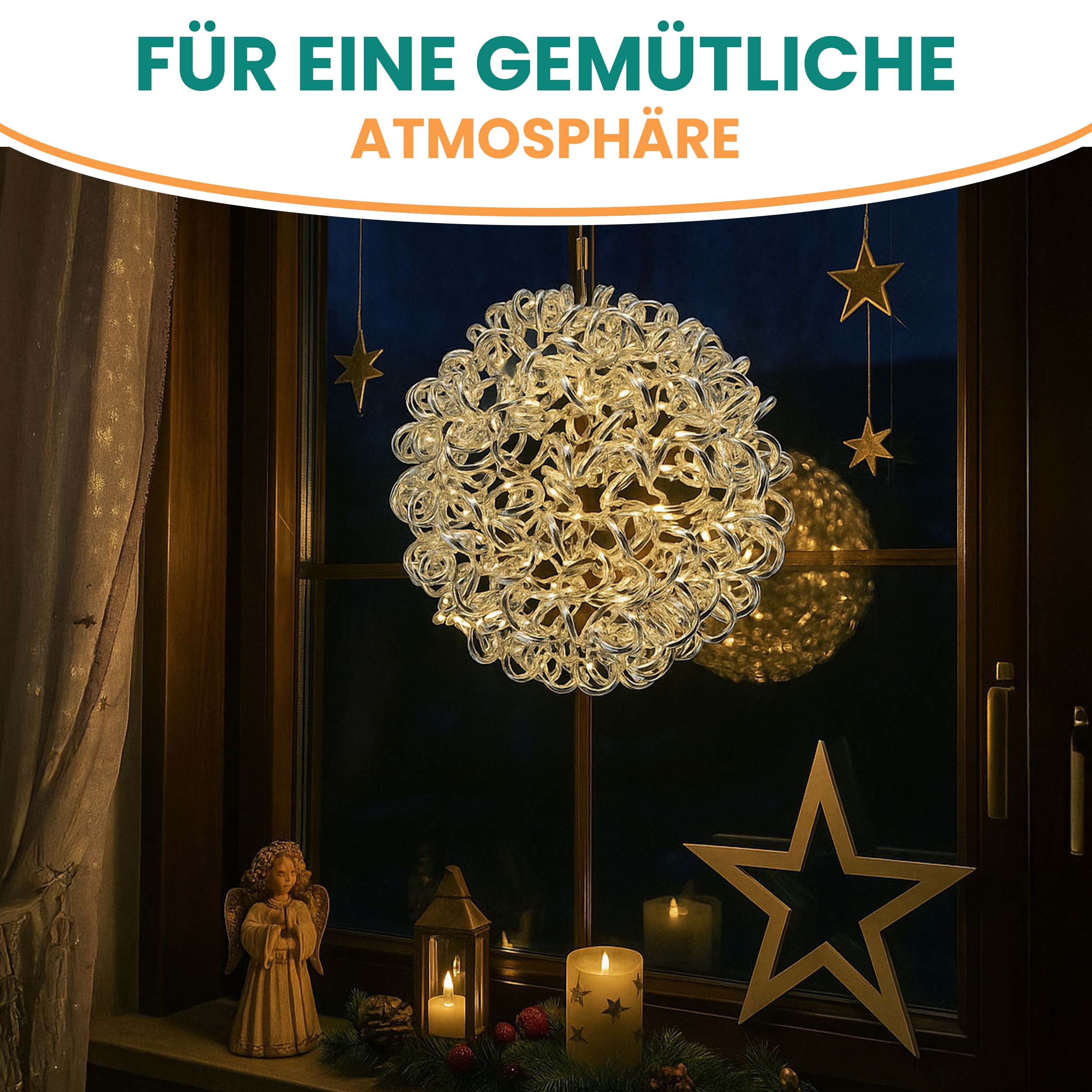 3D Drahtkugel Aluminium Ø 30 cm mit 80 LED warmweiß Timer-Funktion IP44