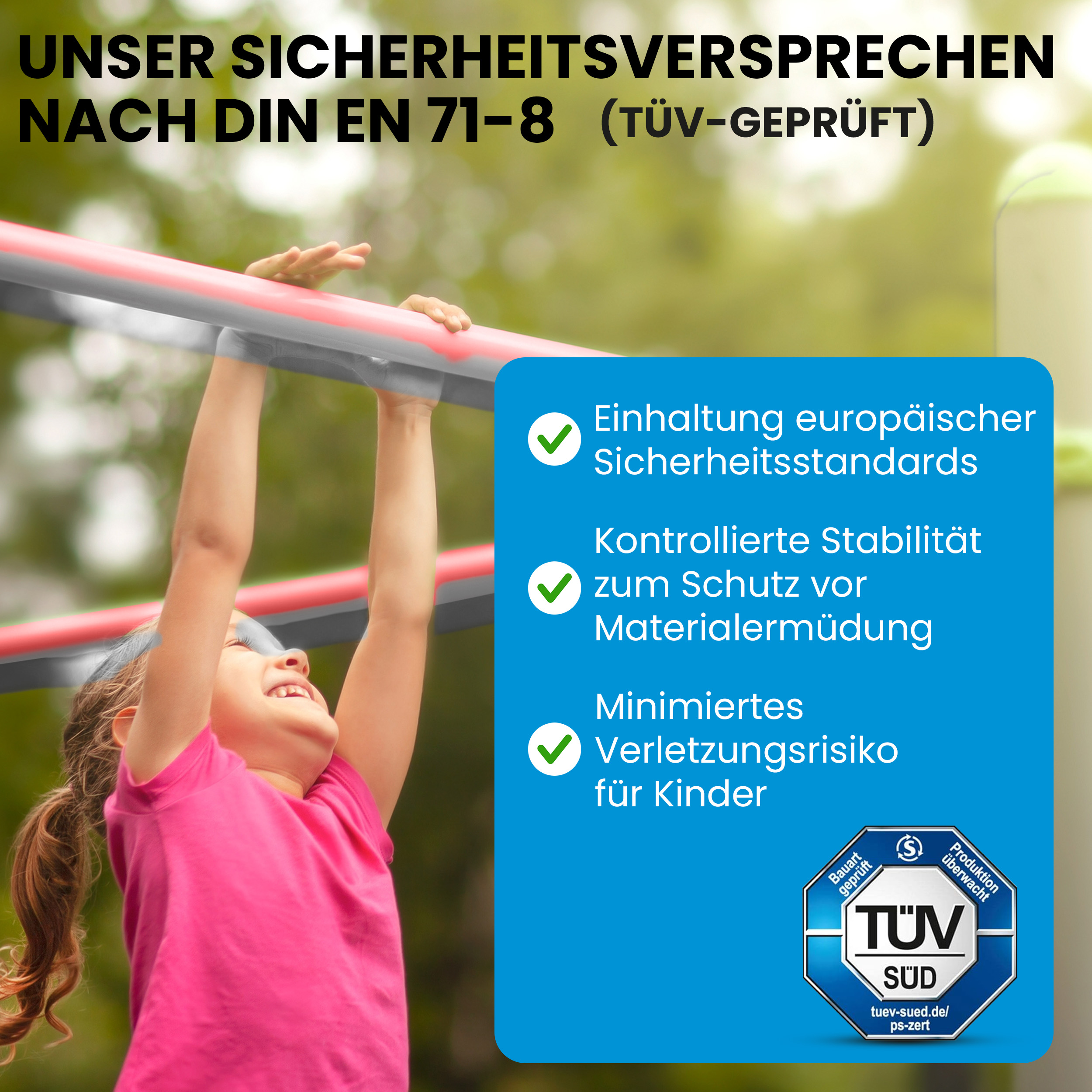 Turnreck aus Kantholz Kiefer imprägniert mit Edelstahl-Reckstange und H-Anker