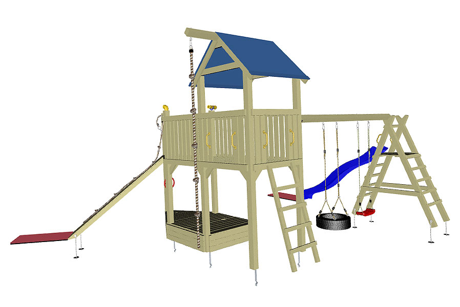 Piratenschiff Holzfuß Spielturm mit Rutsche und Schaukel
