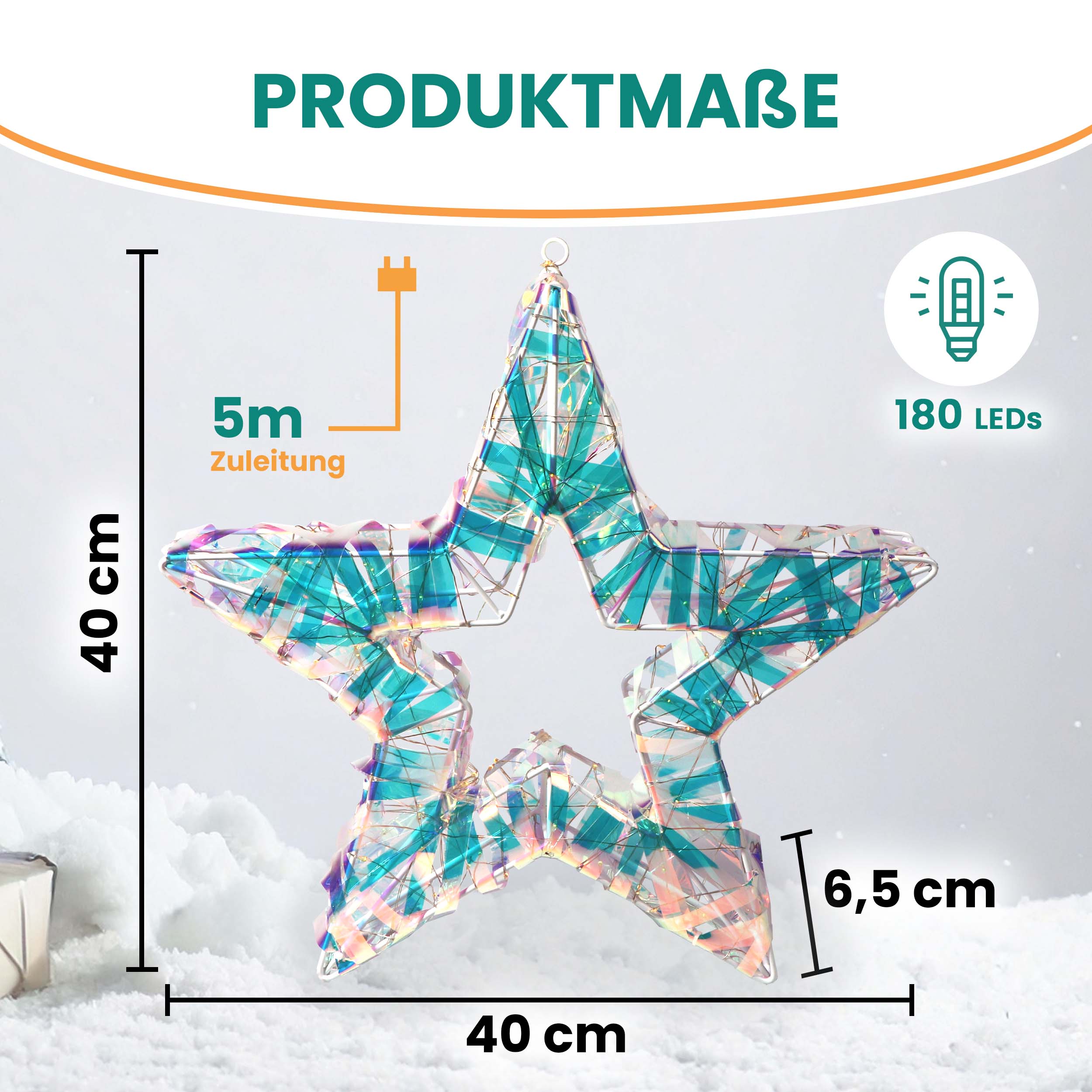 Weihnachtsstern 40x40 cm in Regenbogenfarben 180 LED warmweiß mit Timer außen