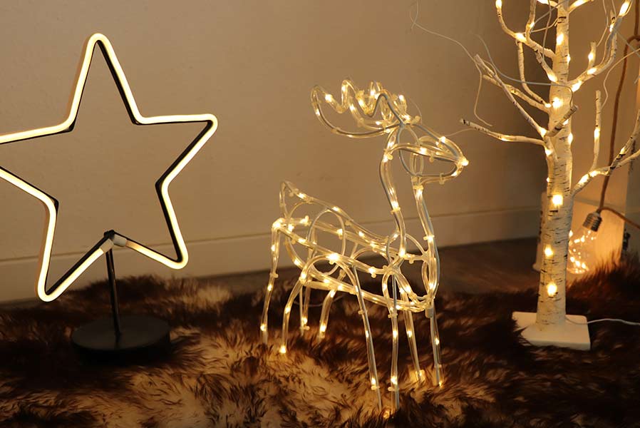 Beleuchtetes Rentier Weihnachtsdeko aus Draht und 83 Micro-LED Batteriebetrieben 35 cm hoch