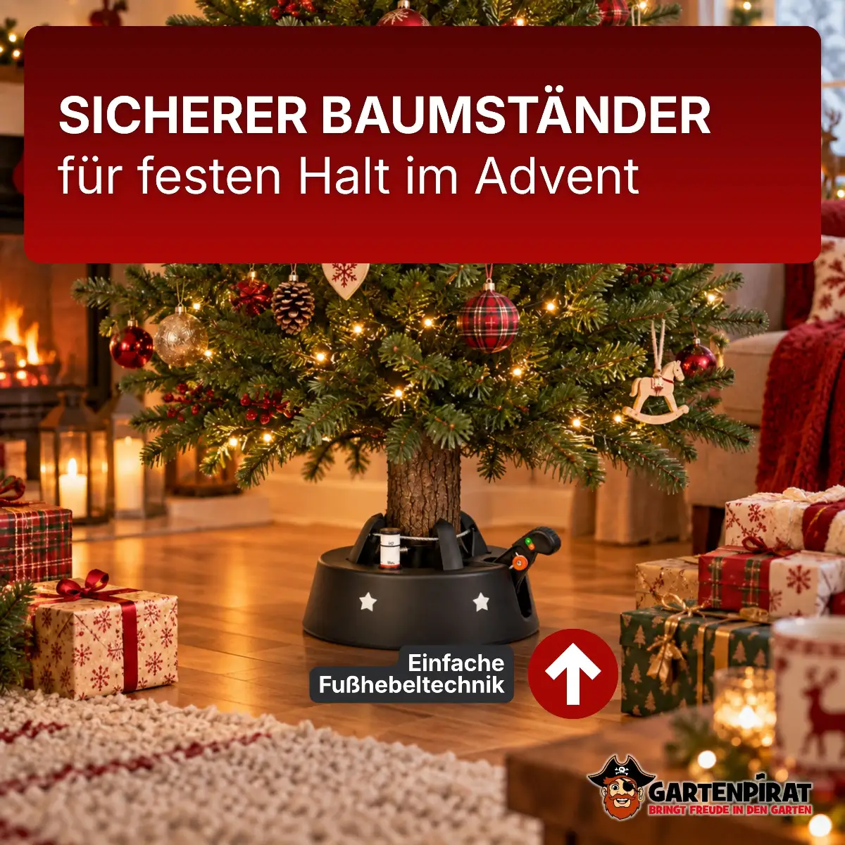 Christbaumständer mit Fußhebeltechnik