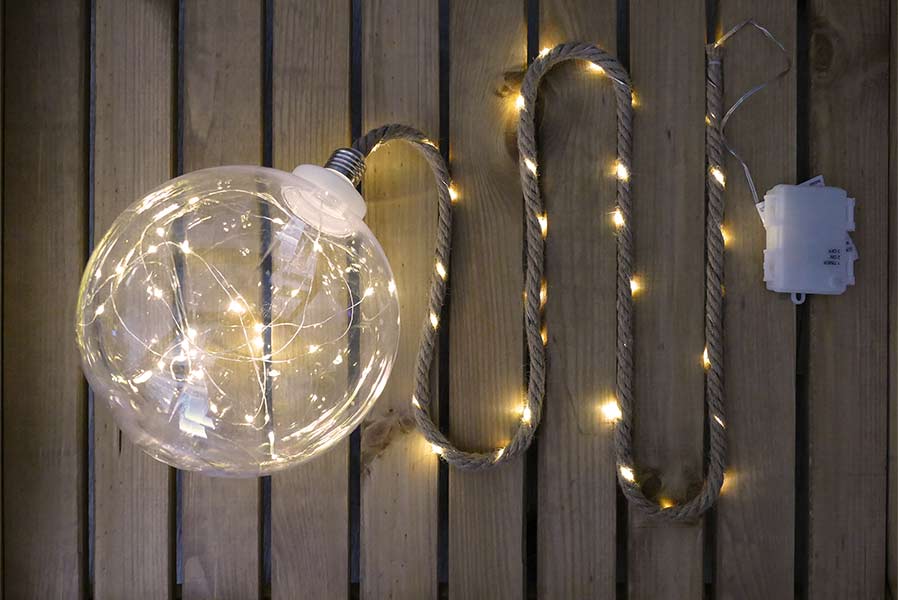 Leuchtkugel ⌀ 20 cm 60 LED warmweiß Kugelleuchte mit Seil zum Aufhängen