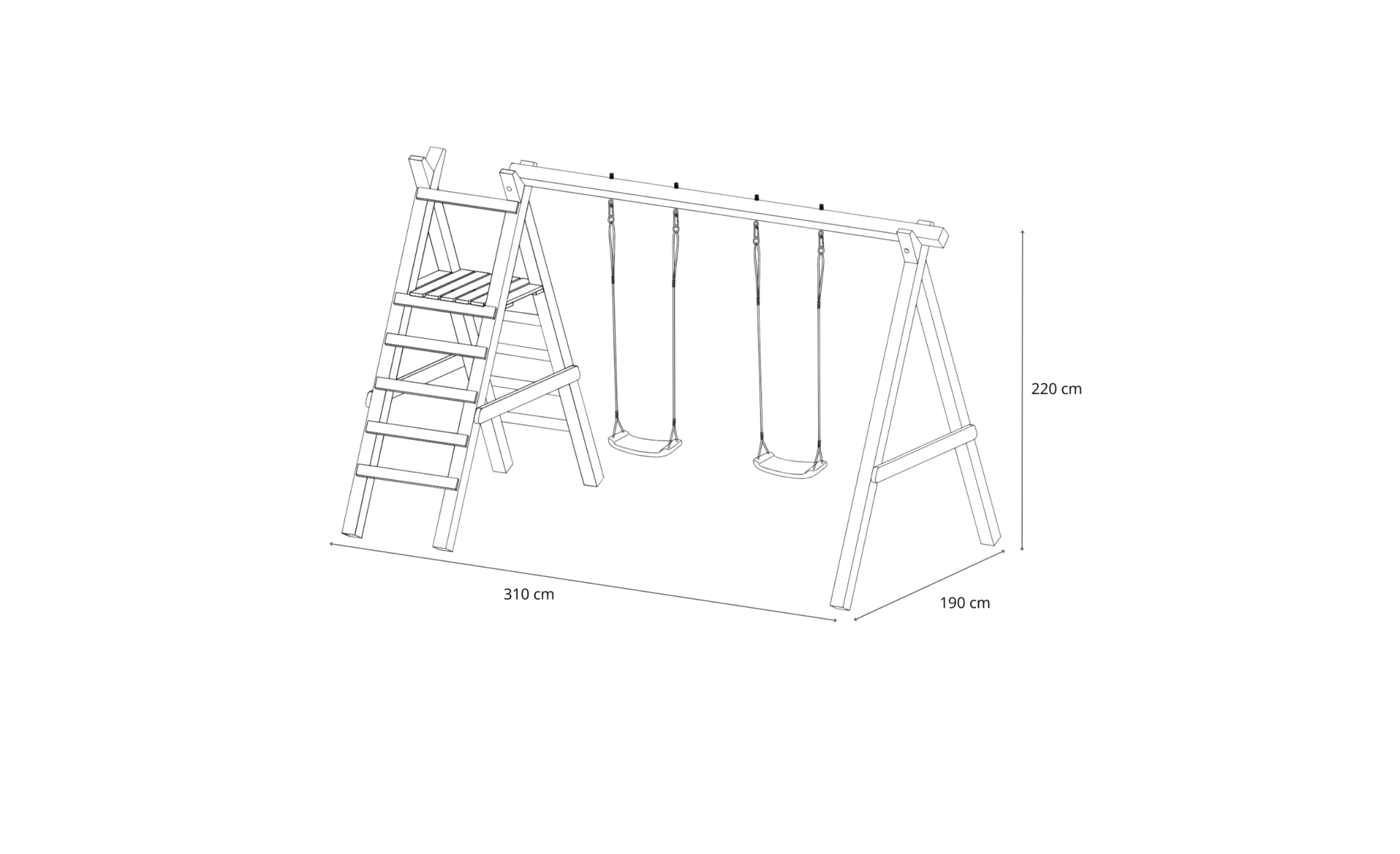 Schaukelgerüst Modell 4.2 mit Doppelschaukel für Kinder mit Podest für Rutsche