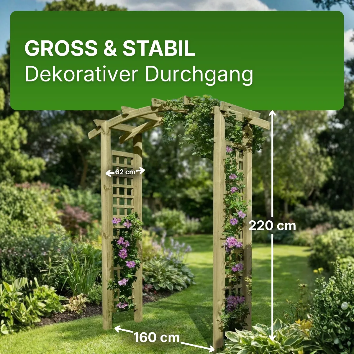 Torbogen Pergola Holzbogen aus Holz KDI mit Rankgitter Rosenbogen Rankhilfe