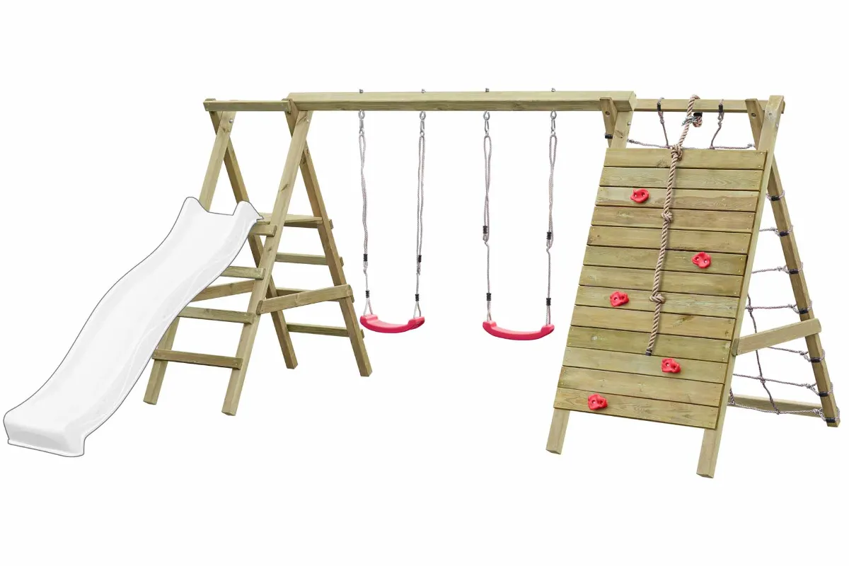 Gartenpirat Doppelschaukel Sarah mit Kletternetz Kletterwand und Podest