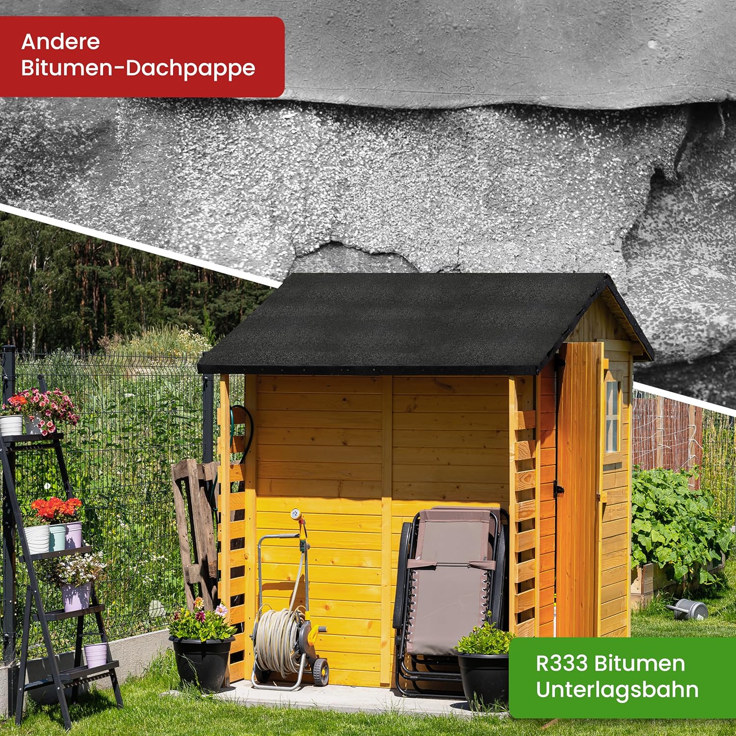 Bitumen Dachpappe schwarz Bitumenbahn zur Dacheindeckung Dachbahn inkl. 100 Stück Dachpappnägel