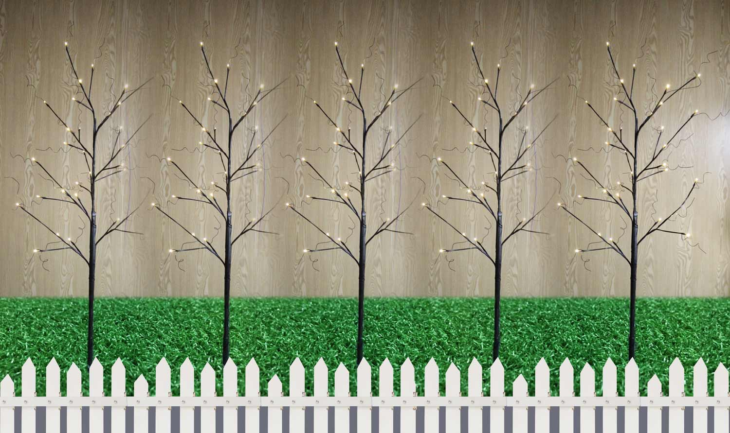 Lichterbäumen 120 cm weiß 5er-Set Baum LED warmweiß Lichterkette mit Erdspieß außen