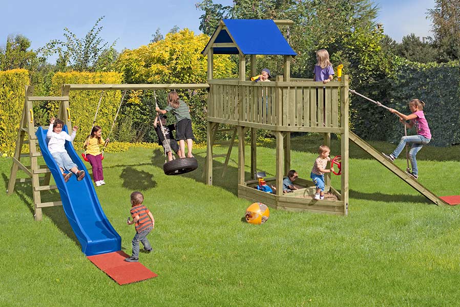 Piratenschiff Holzfuß Spielturm mit Rutsche und Schaukel