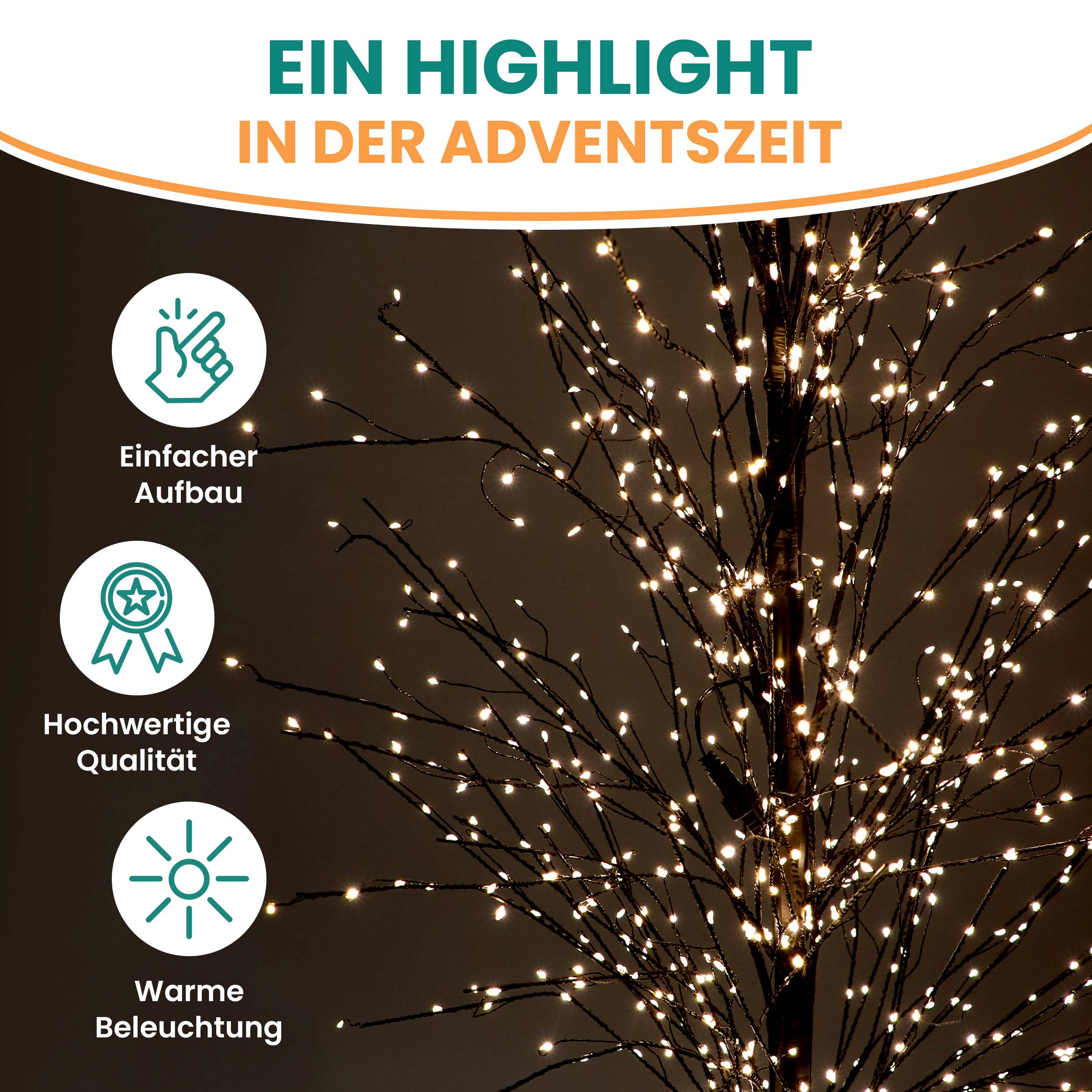 LED-Baum 180 cm schwarz mit 1500 LED warmweiß Timer-Funktion IP44