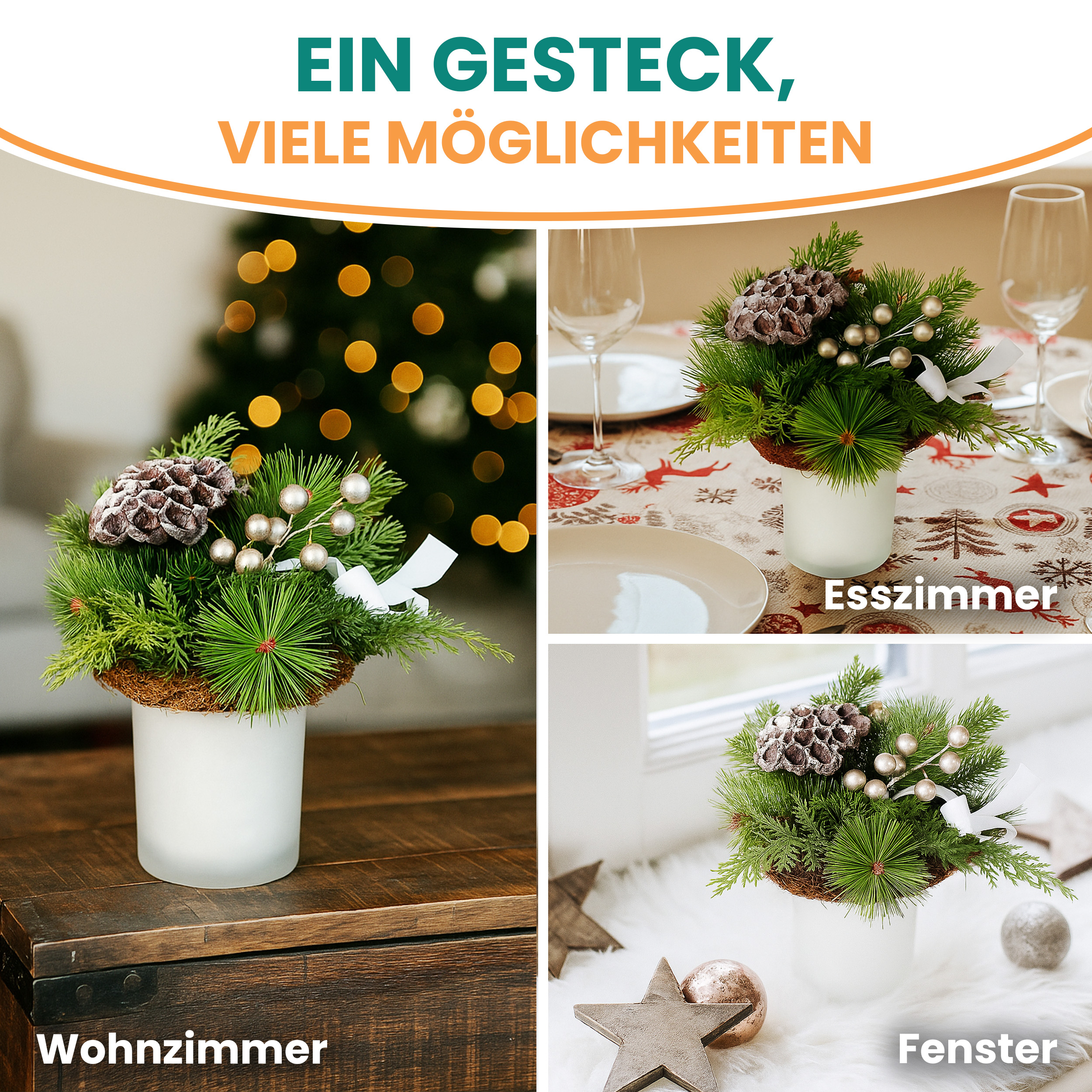 Adventsgesteck im Glas Ø24 cm fertig dekoriert 