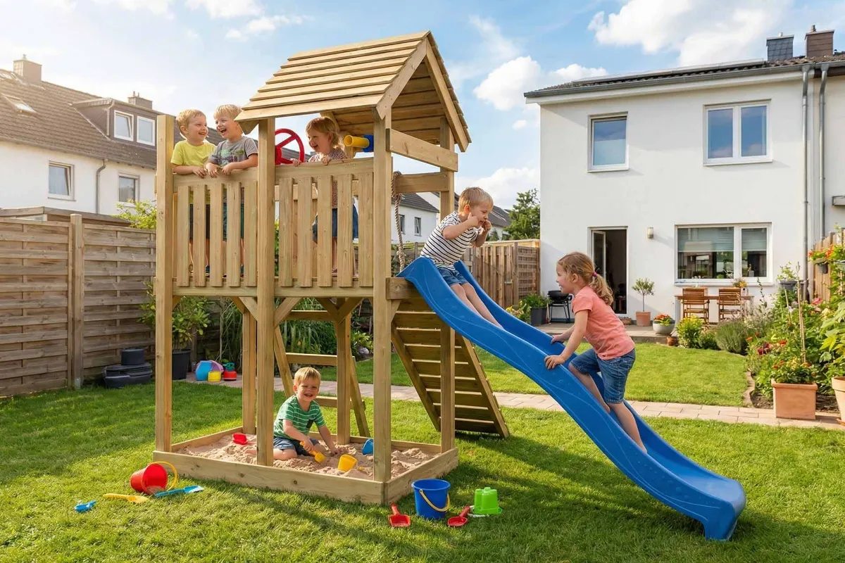 Spielturm Cris Aktiv mit Kletterrampe und Leiter