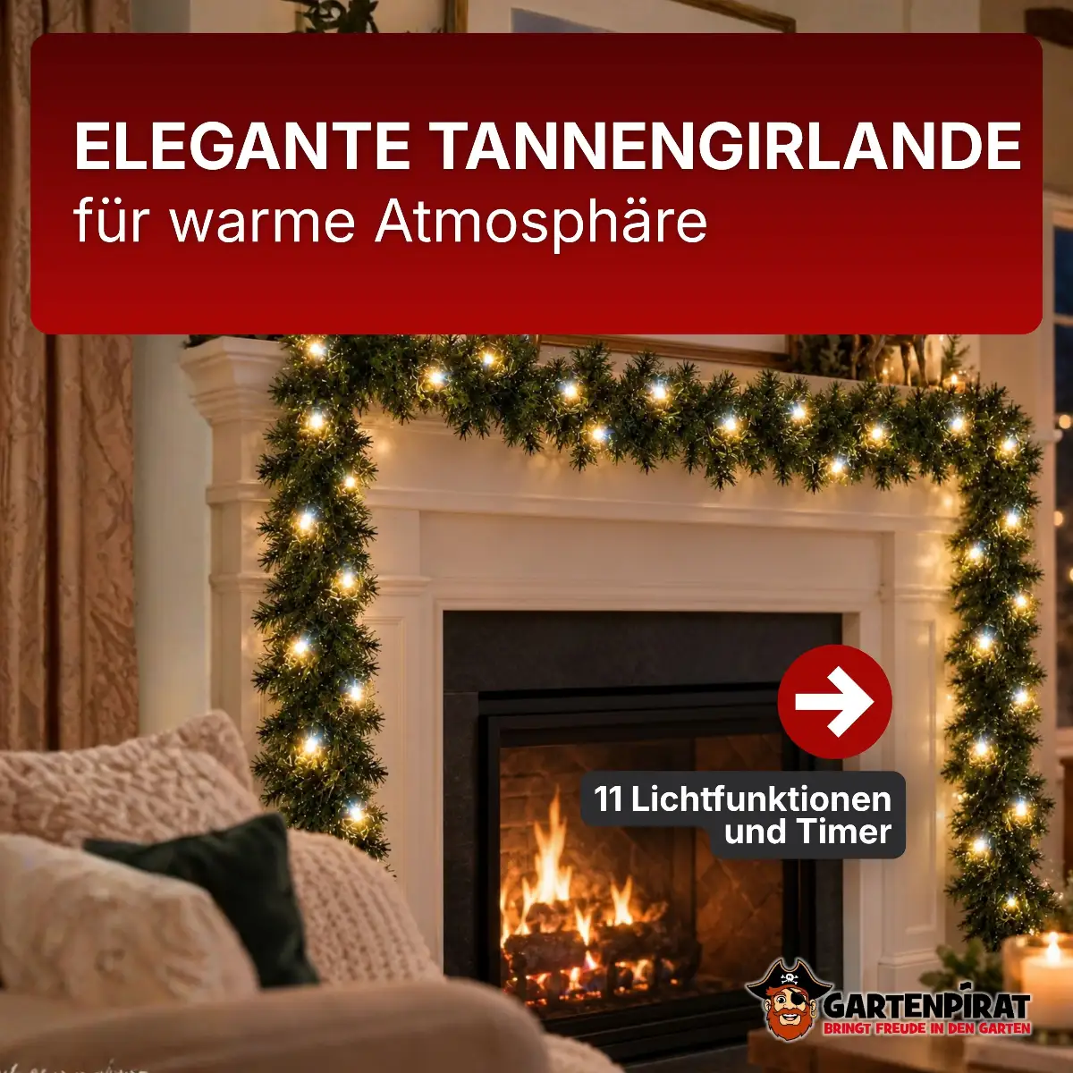 Künstliche Tannengirlande mit Beleuchtung und Funktionen