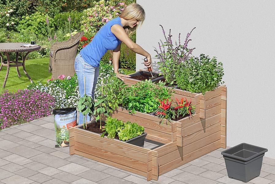 Stufenbeet aus Lärchenholz mit Pflanzkasteneinsatz Pflanzkasten Beet für den Garten