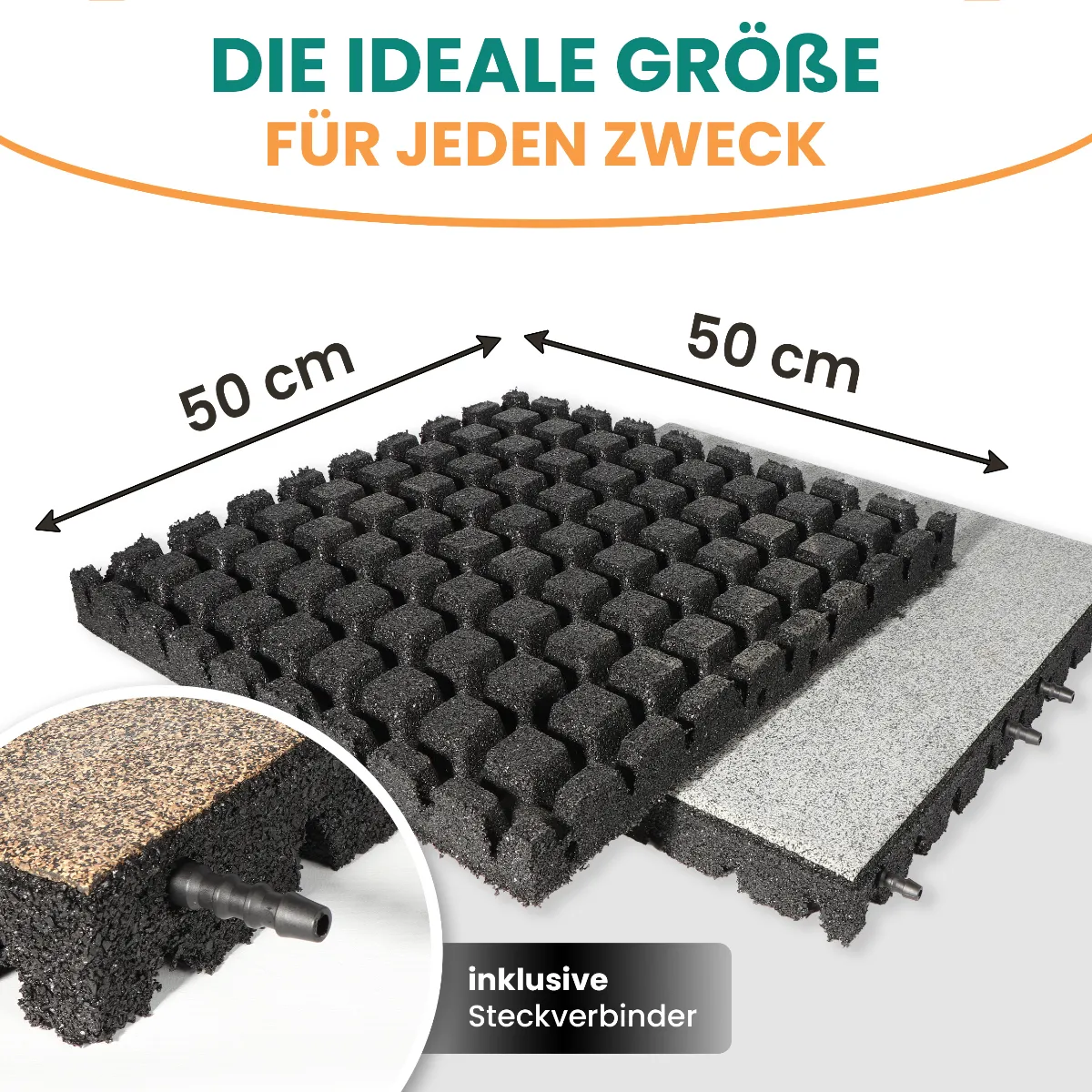 Fallschutzmatte 50x50 cm Steingrau 43 mm aus Gummi für Spielgeräte