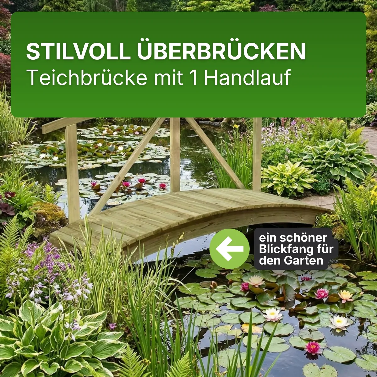 Holzbrücke mit Handlauf aus Kiefernholz KDI Gartenbrücke Teichbrücke Steg