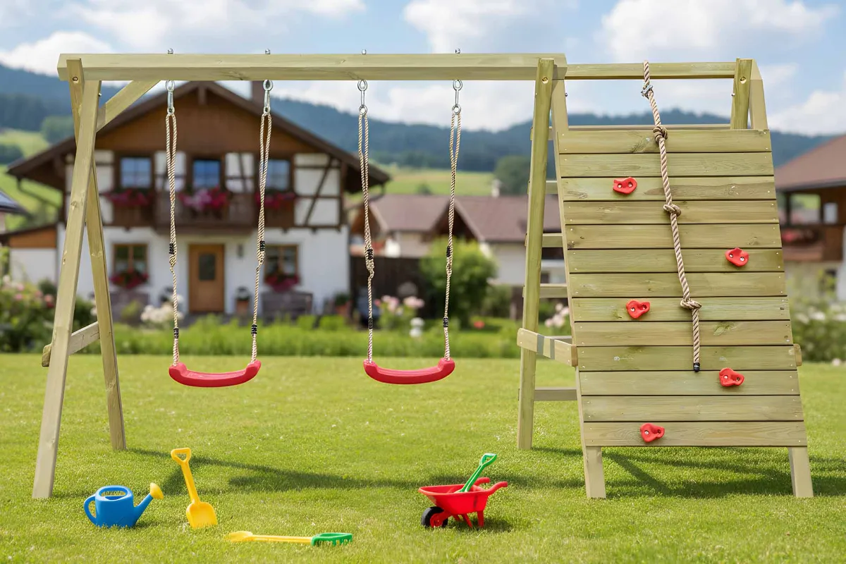 Doppelschaukel Mats mit Kletterwand und Sprossenleiter
