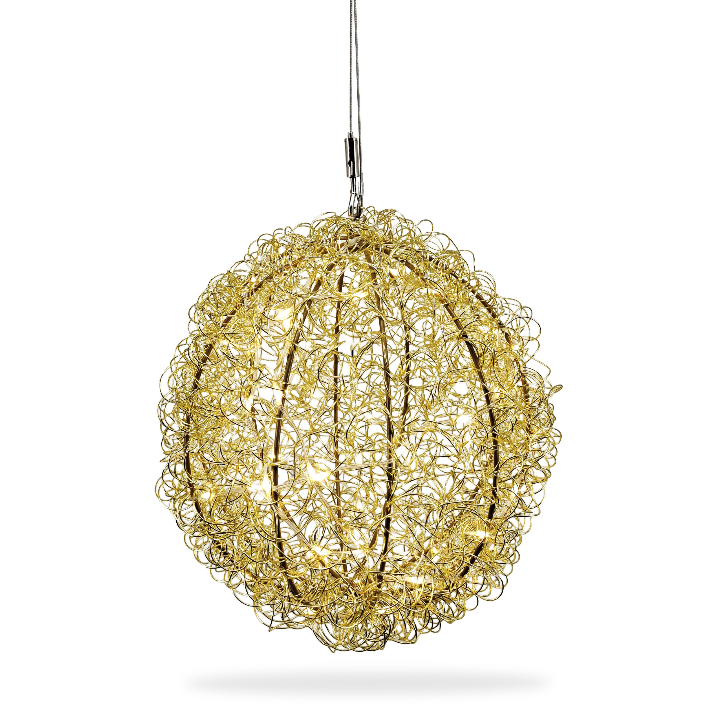3D Drahtkugel Gold Ø 30 cm mit 80 LED warmweiß Timer-Funktion IP44