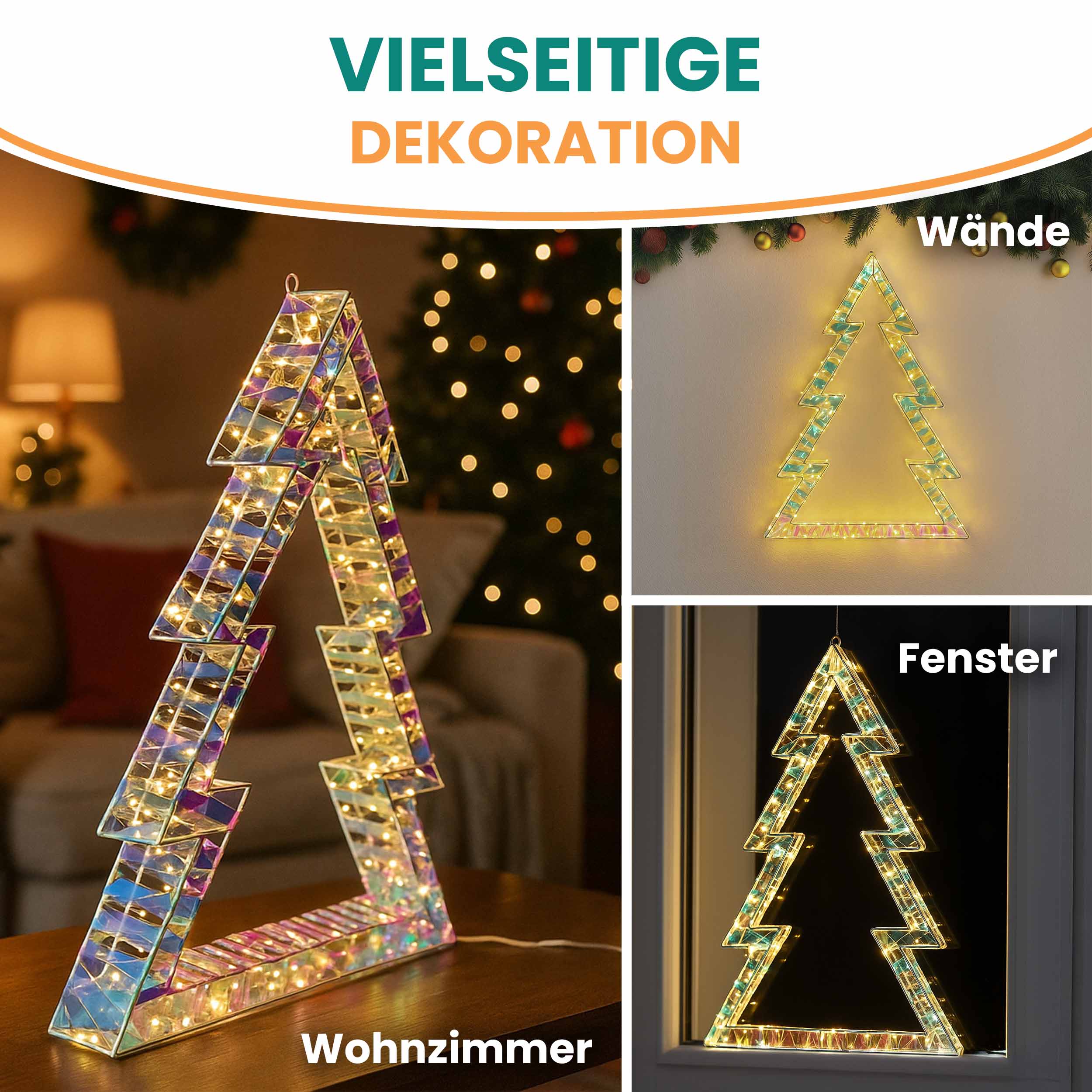 Weihnachtsdeko Tanne 63x46 cm in Regenbogenfarben 240 LED warmweiß mit Timer außen