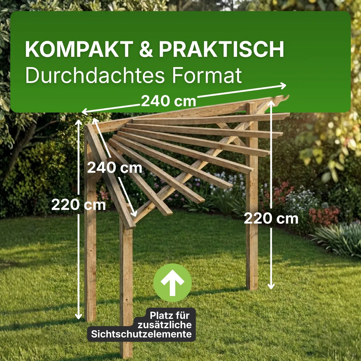 Eckpergola 240 x 240 x 220 cm Pergola aus Holz für Terrasse Gartenecke