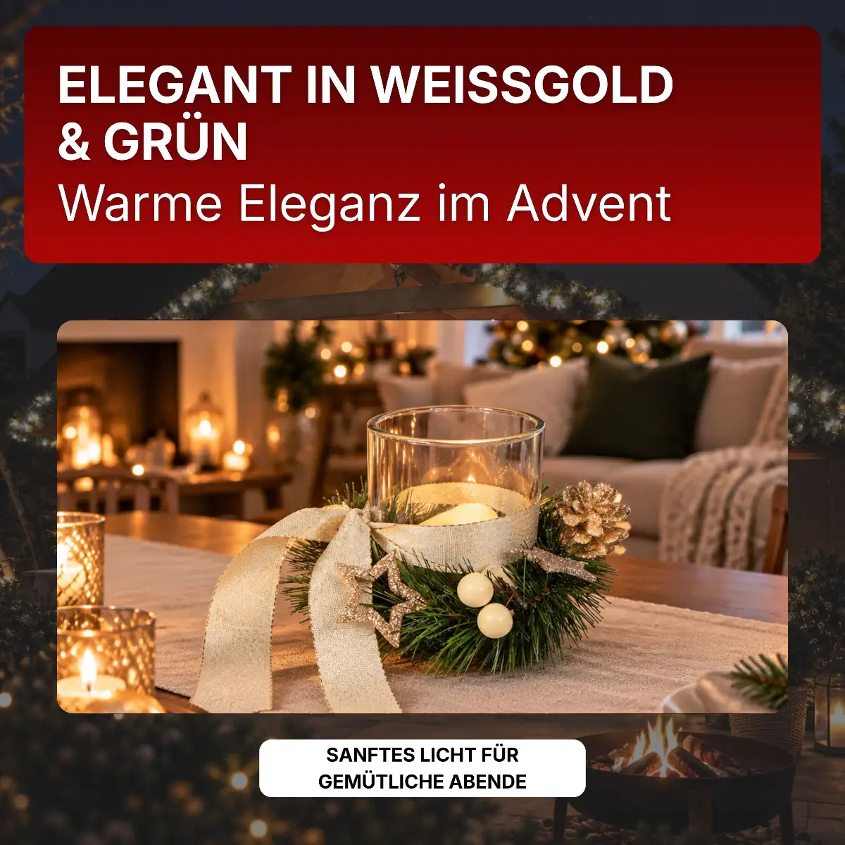 Weihnachtsdeko in Weißgold und Grün