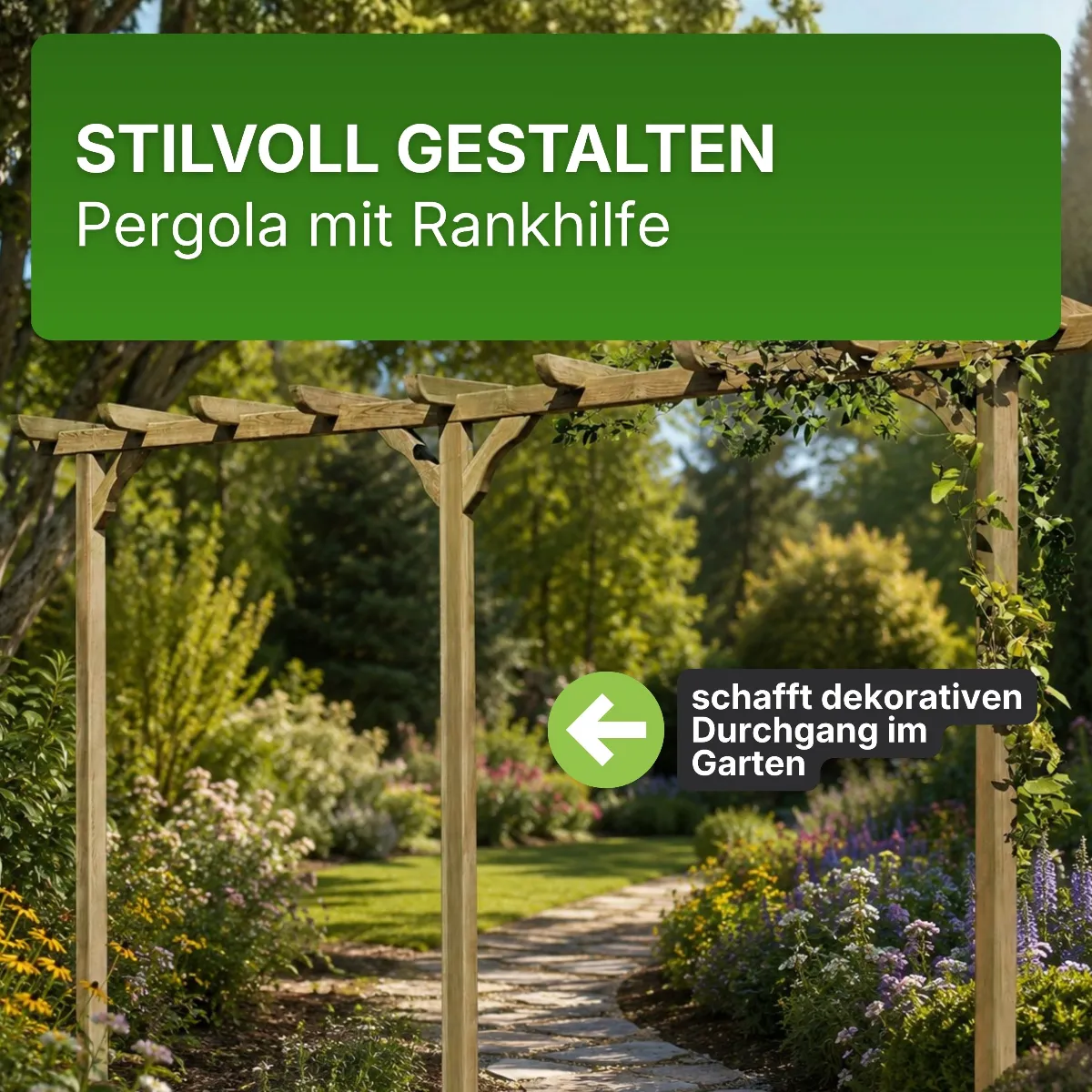 Pergola aus Holz 450 cm lang Torbogen Rankhilfe Rankgerüst Blumenbogen Spalier Rosenbogen