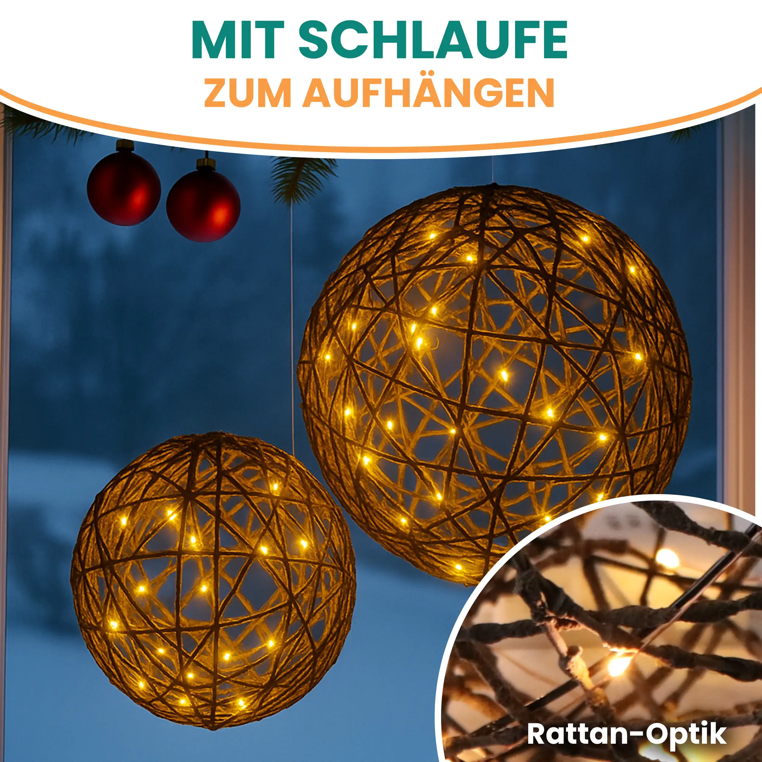 LED-Kugel Rattan-Optik