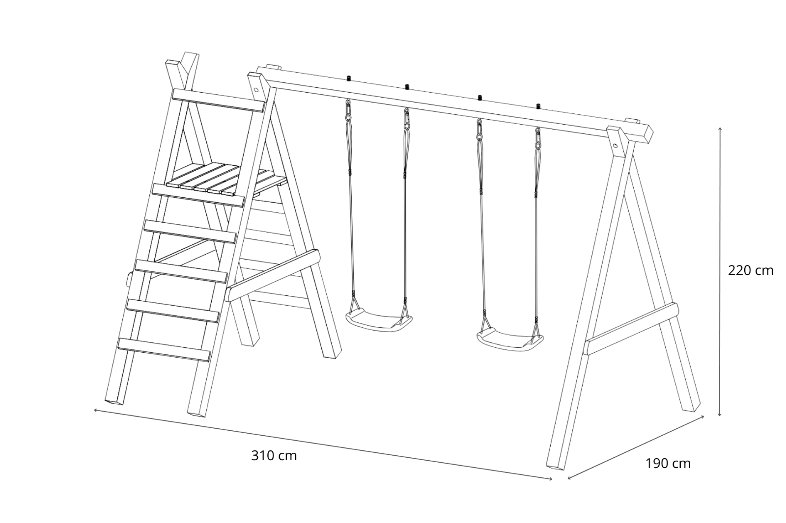 Schaukelgerüst Modell 4.2 mit Doppelschaukel für Kinder mit Podest für Rutsche