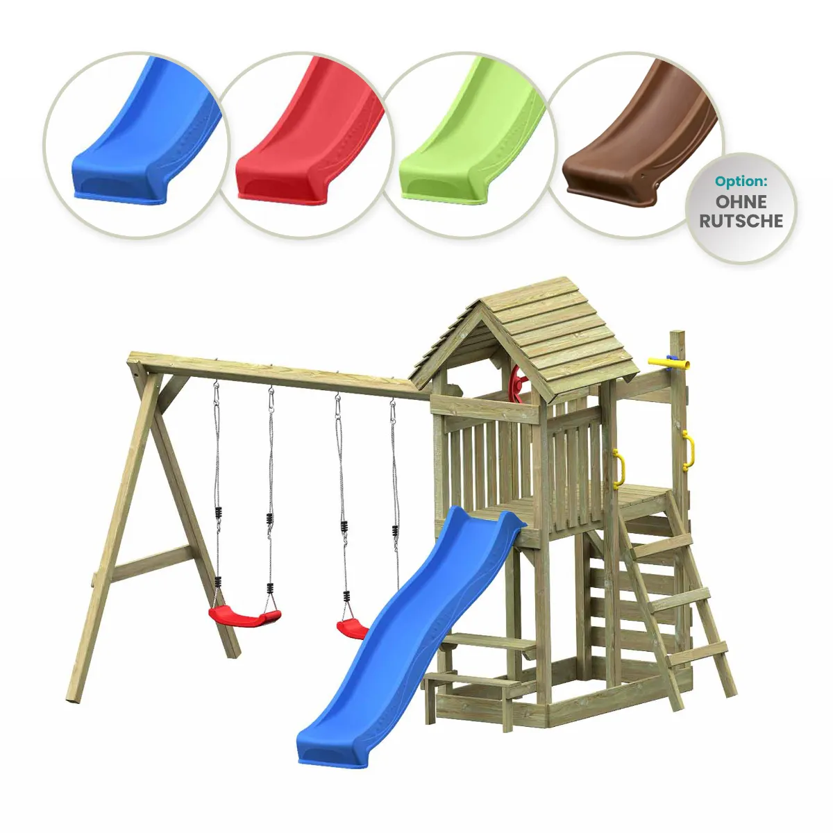 Spielturm Andrea Abenteuer mit Doppelschaukel und Kletterwand