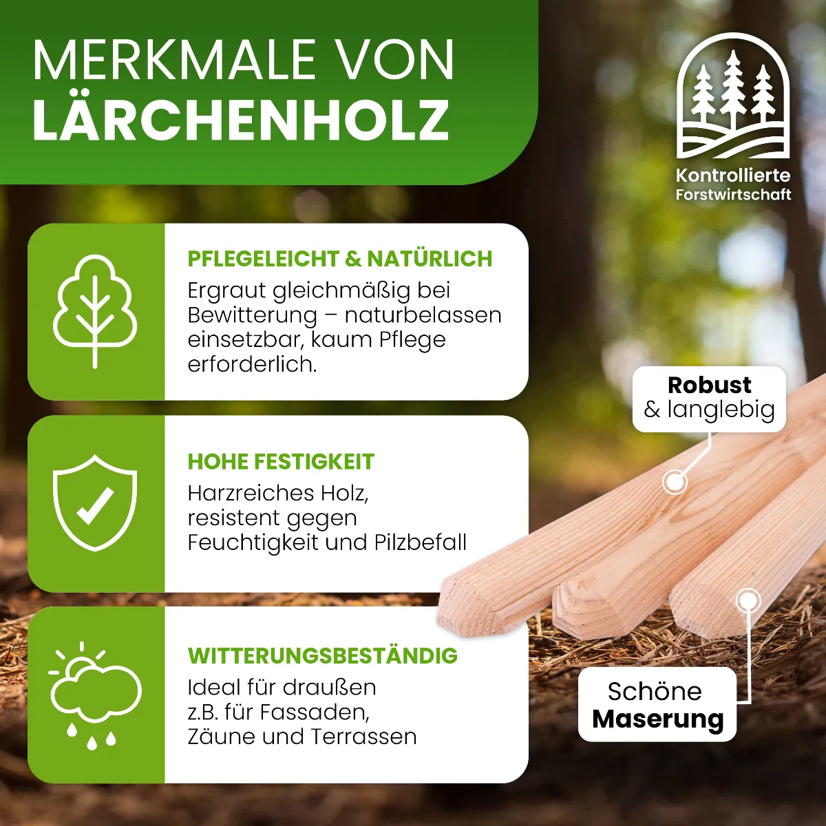 Holzpaket für Gartenzaun Lattenzaun inkl. Schrauben 180 cm breit Lärche natur Typ C 120 cm hoch