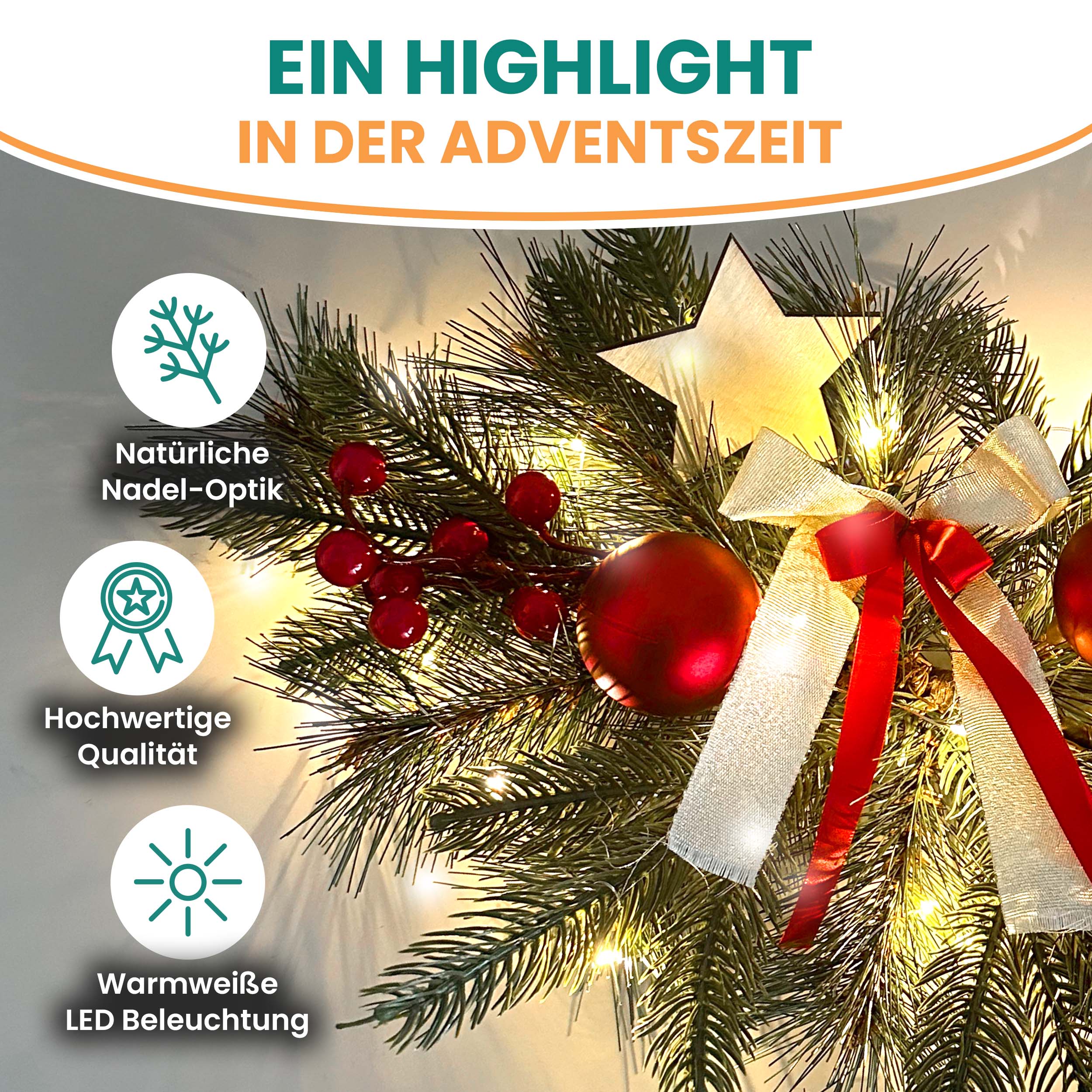 Adventsgesteck Adventsschmuck 26 x 42 cm mit roter Deko