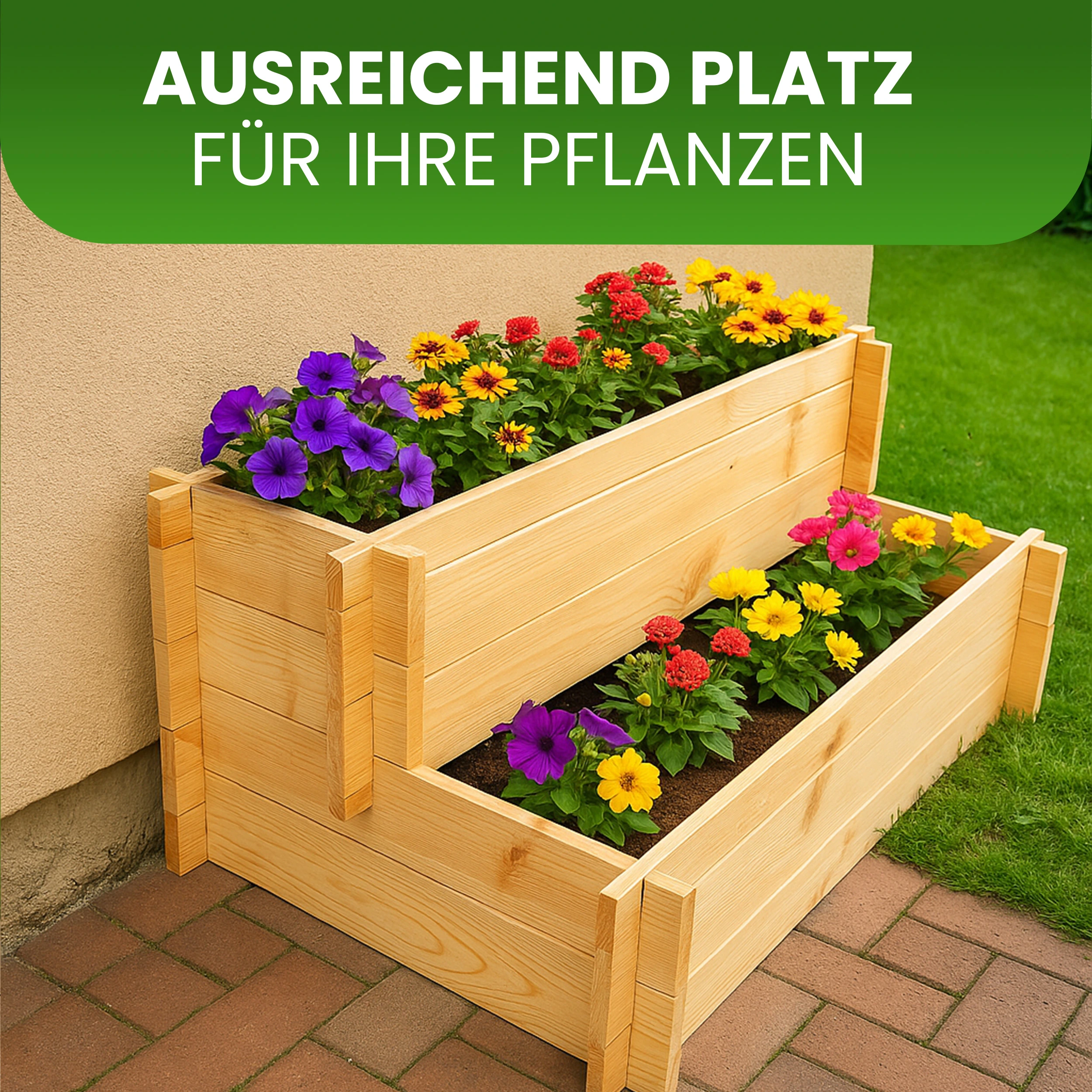 Stufenbeet 90x57xH34 cm aus Kiefer natur Pflanzkasten Beet für den Garten Pflanztreppe