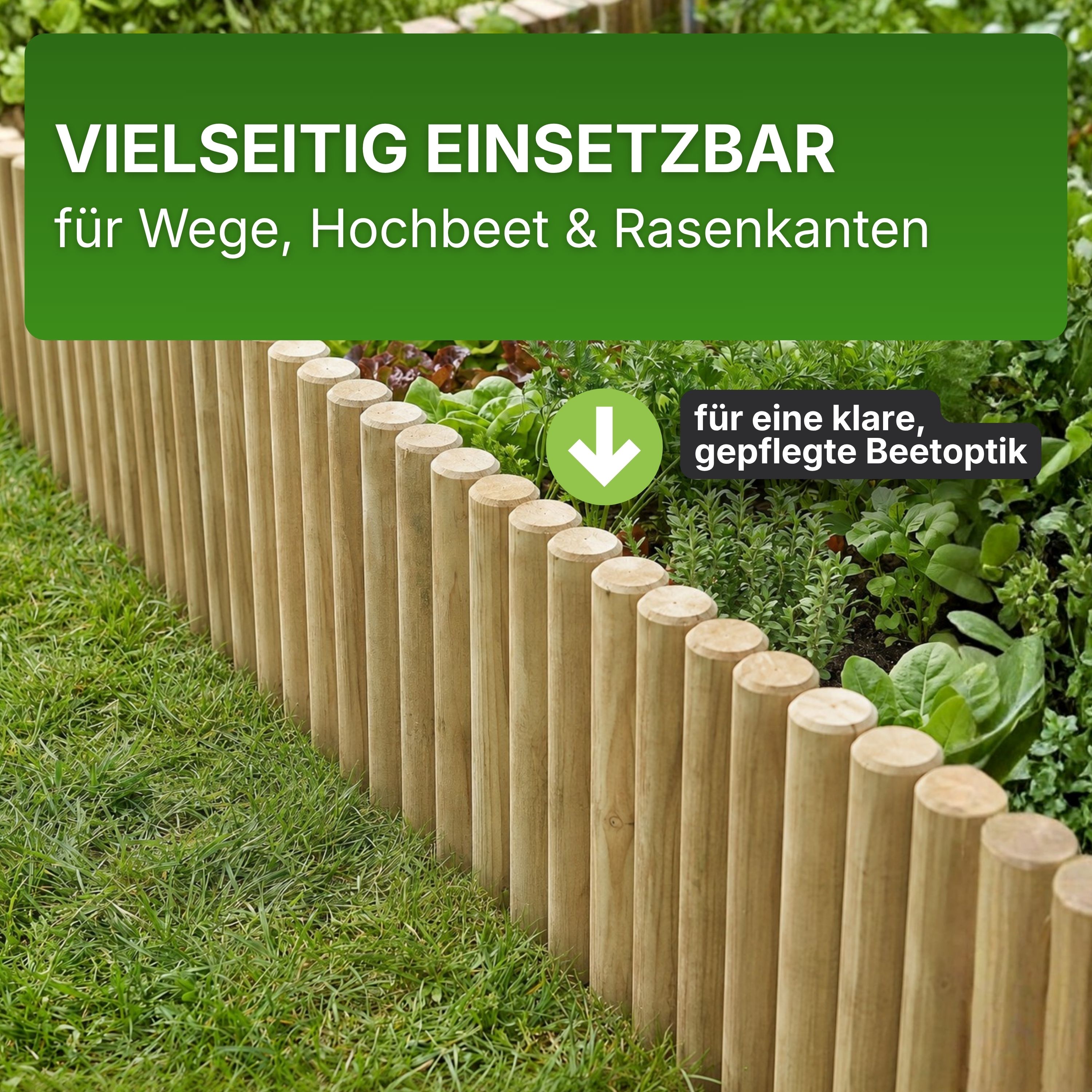 Palisaden Ø 6 und 8 cm Beetumrandung verschiedene Längen Rasenkante Holz-Pfosten KDI Pfahl